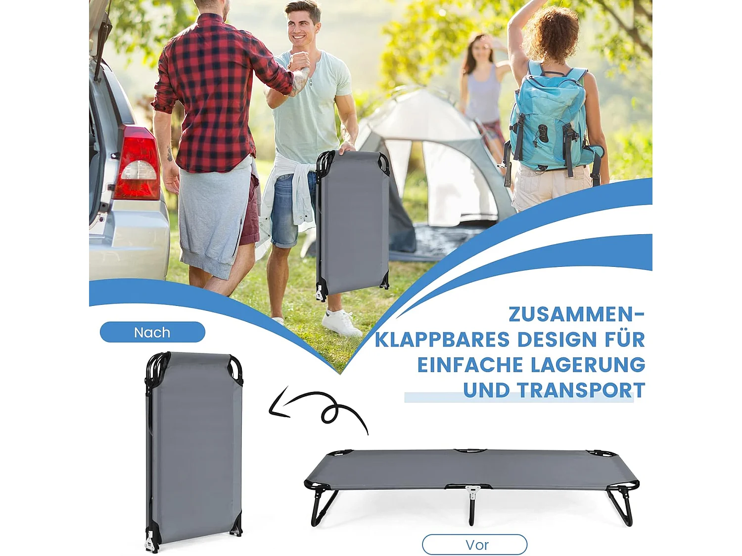 Veldbed, campingbed, belastbaar tot 150 kg, opklapbed, ligbed, campingligbed, eenpersoonsbed, 191 x 56 x 31 cm (grijs)AB92780