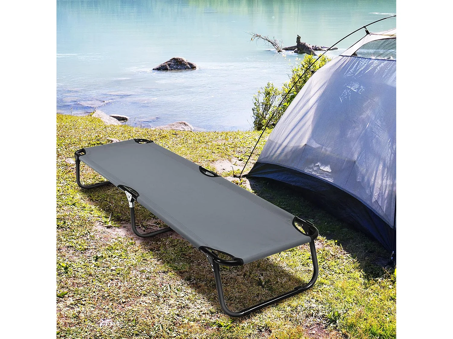 Veldbed, campingbed, belastbaar tot 150 kg, opklapbed, ligbed, campingligbed, eenpersoonsbed, 191 x 56 x 31 cm (grijs)AB92780