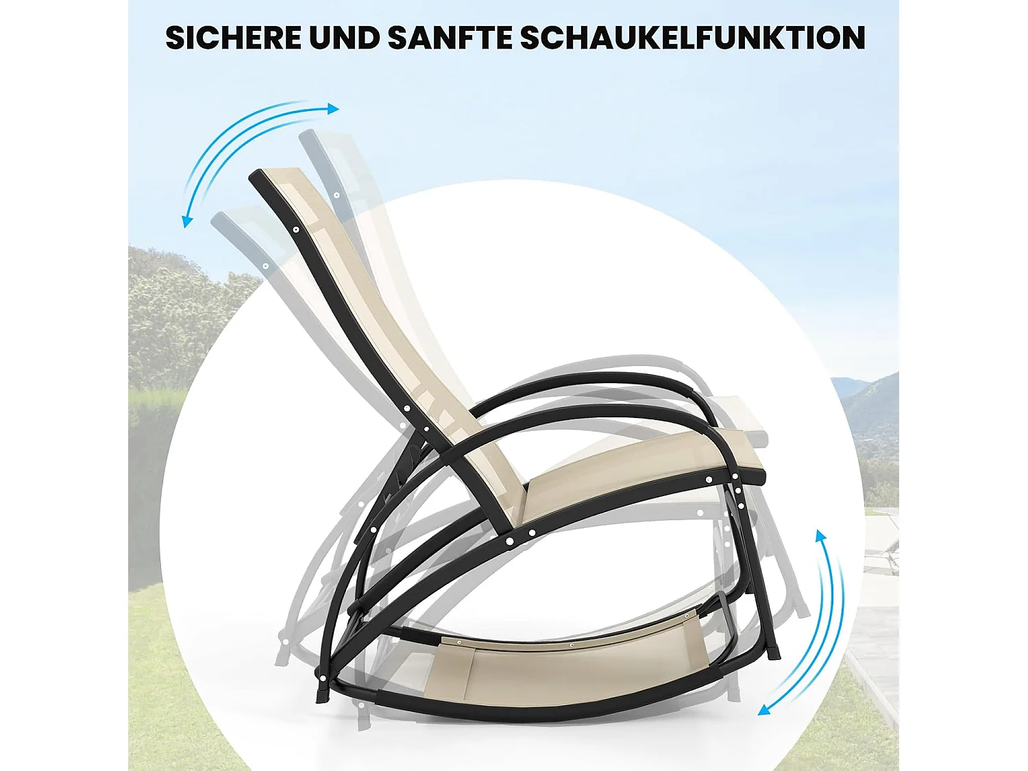 2-in-1 zonnestoel, converteerbare schommelstoel met verstelbare rugleuning en gebogen armleuningen,ligstoel voor terras, tuin, zwembad (beige)ZB33837