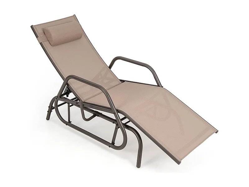 Zonneligstoel met schommelfunctie, ligstoel met verstelbare rugleuning, ligstoel met hoofdkussen, ademende stof, relaxstoel, terrasligstoel (bruin)ZB33253