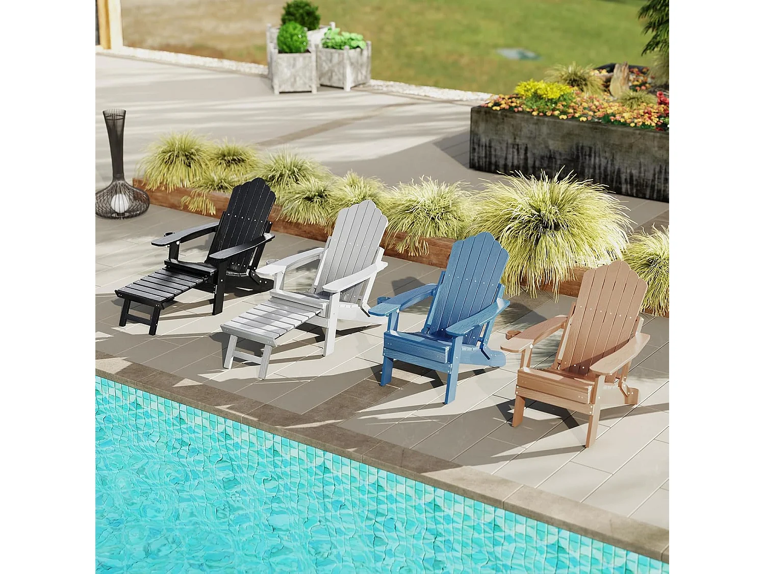 Inklapbare Adirondack stoel met voetensteun en verstelbare rugleuning,tuinstoel met bekerhouder voor tuin, terras, draagvermogen 180 kgZB34333