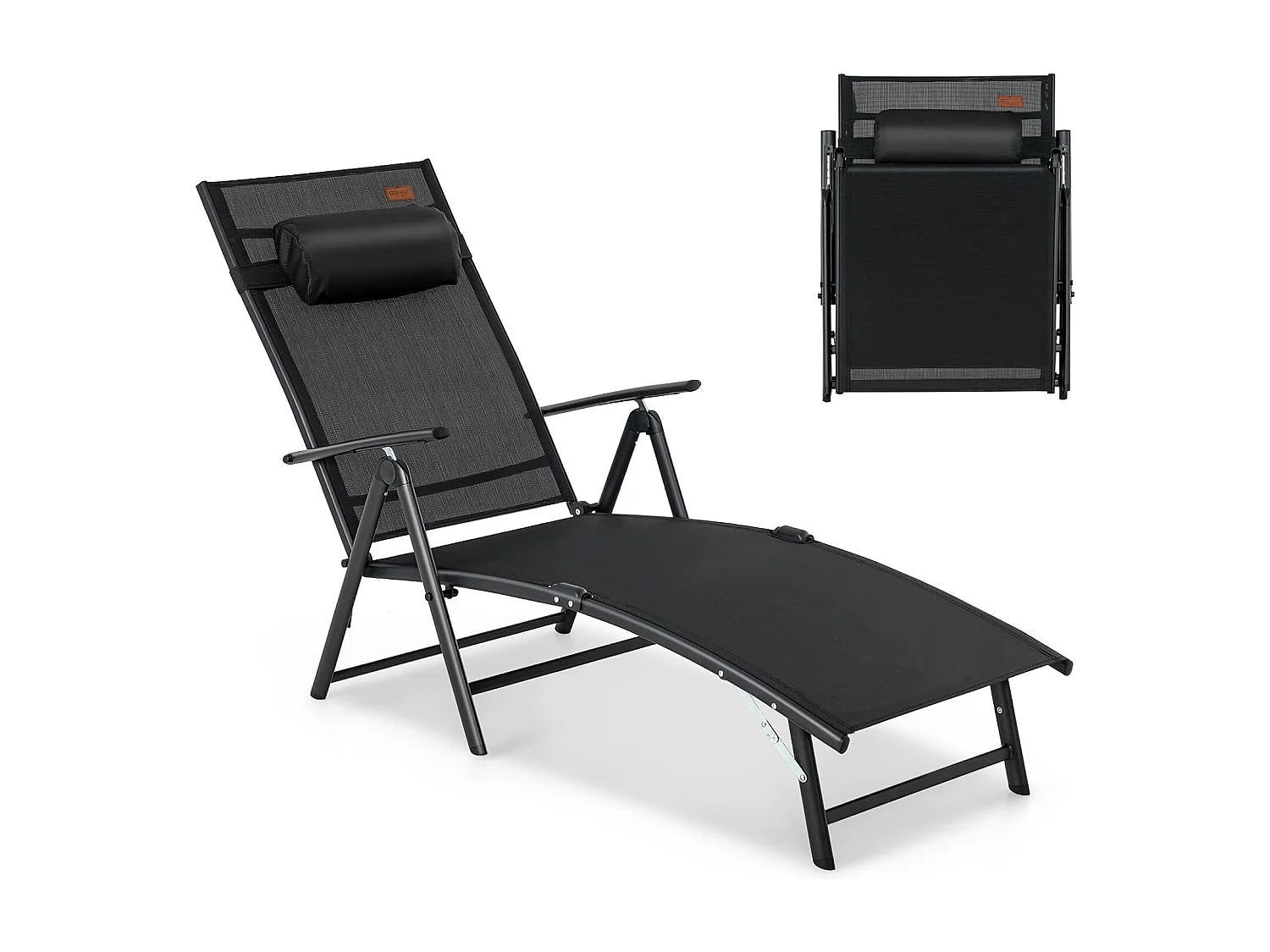 Ligstoel, inklapbaar, ligstoel met hoofdsteun, 7 verstelbare rugleuningen, inklapbare ligstoel, draagbare ligstoel voor tuin, achtertuin, balkon, zwartZB33350