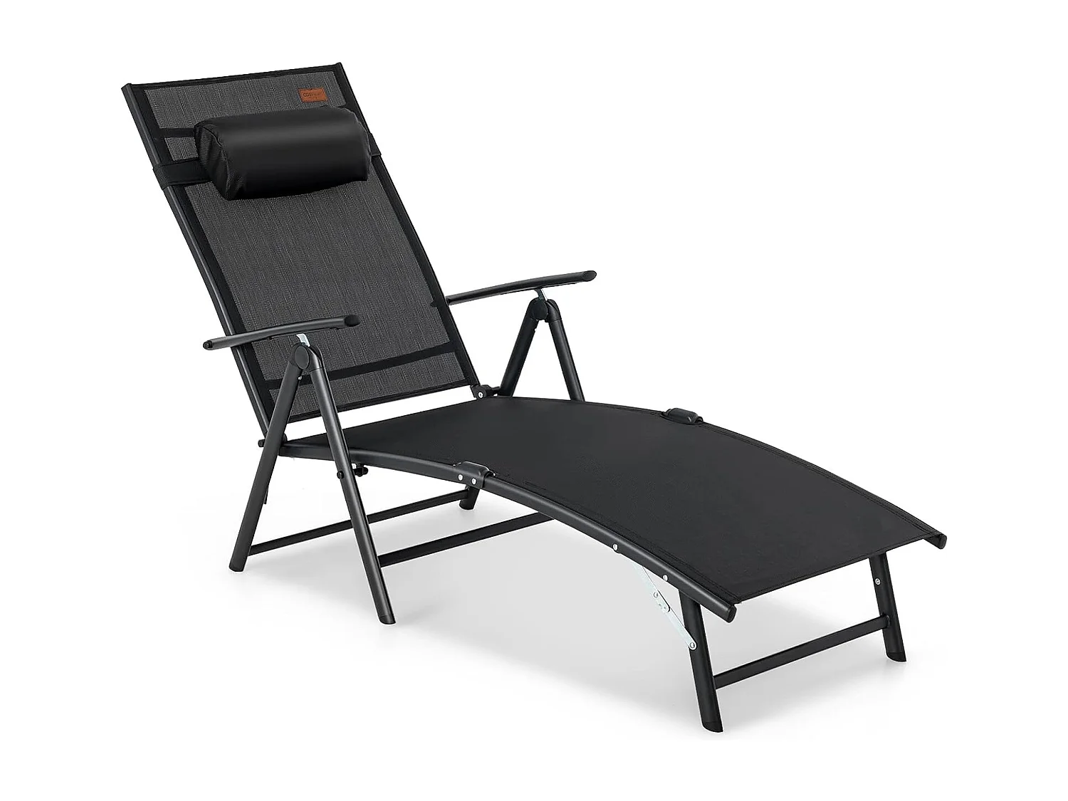 Ligstoel, inklapbaar, ligstoel met hoofdsteun, 7 verstelbare rugleuningen, inklapbare ligstoel, draagbare ligstoel voor tuin, achtertuin, balkon, zwartZB33350