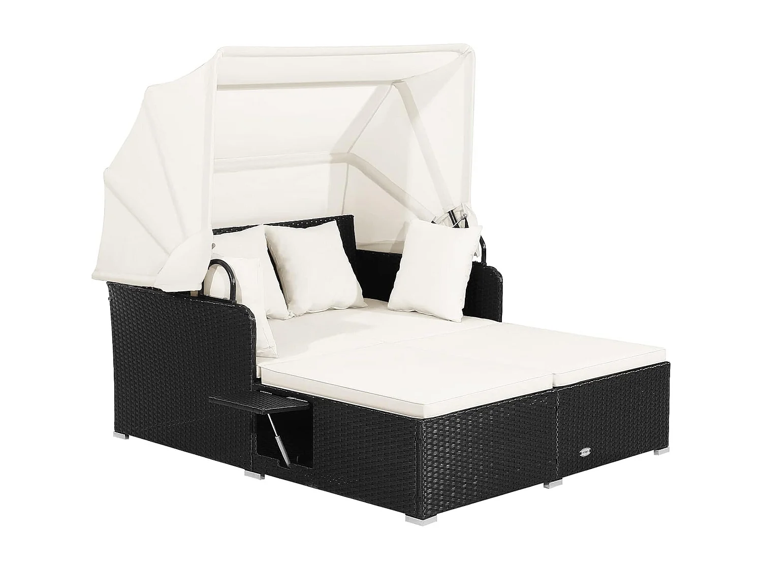 Zonneligstoel, rotan voor 2 personen, ligstoel met dak, kussen, uitklapbare zijtafels, zonne-eiland, dubbel ligbed, loungebed voor tuin, terrasTI94628