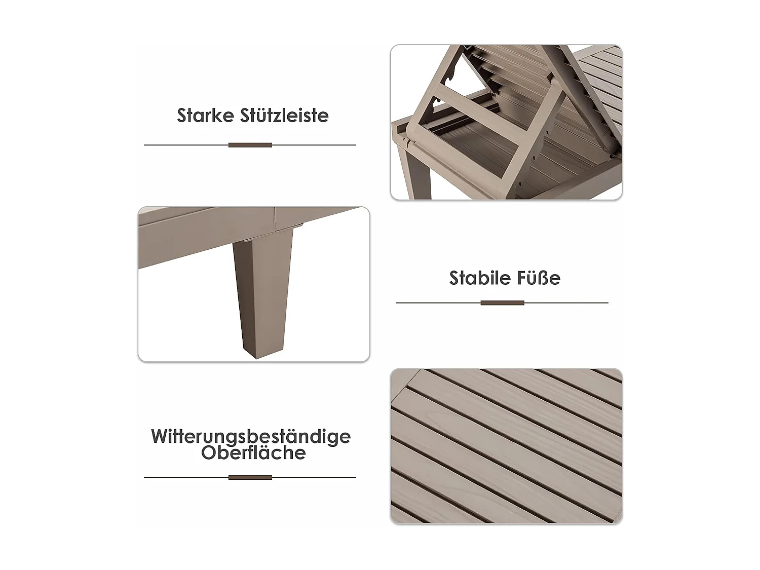 Zonneligstoel, weerbestendig, tuinligstoel met verstelbare rugleuning, balkonligstoel van kunststof, terrasligstoel in houtlook, ligstoel(bruin)AB92020