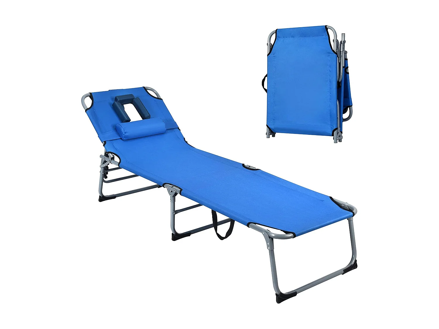 Zonneligstoel met gezichtsopening, inklapbare ligstoel met verstelbare rugleuning en hoofdsteun, strandstoel, ligstoel voor tuin, strand,AB92783 (blauw)