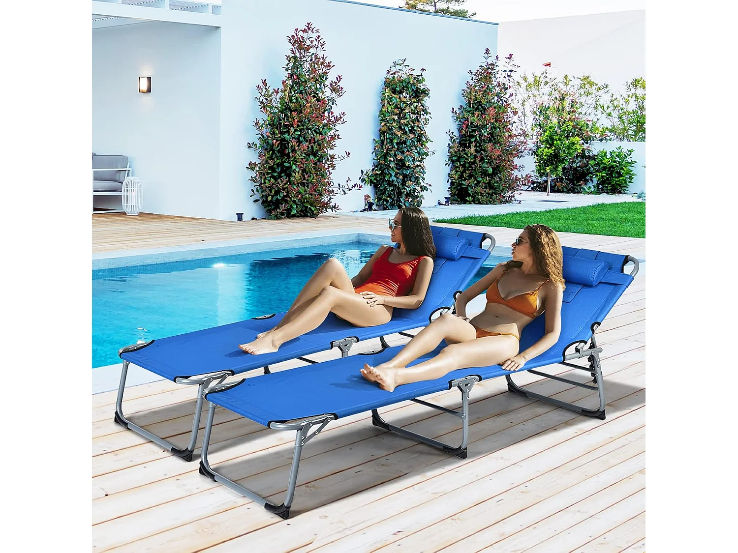 Zonneligstoel met gezichtsopening, inklapbare ligstoel met verstelbare rugleuning en hoofdsteun, strandstoel, ligstoel voor tuin, strand,AB92783 (blauw)