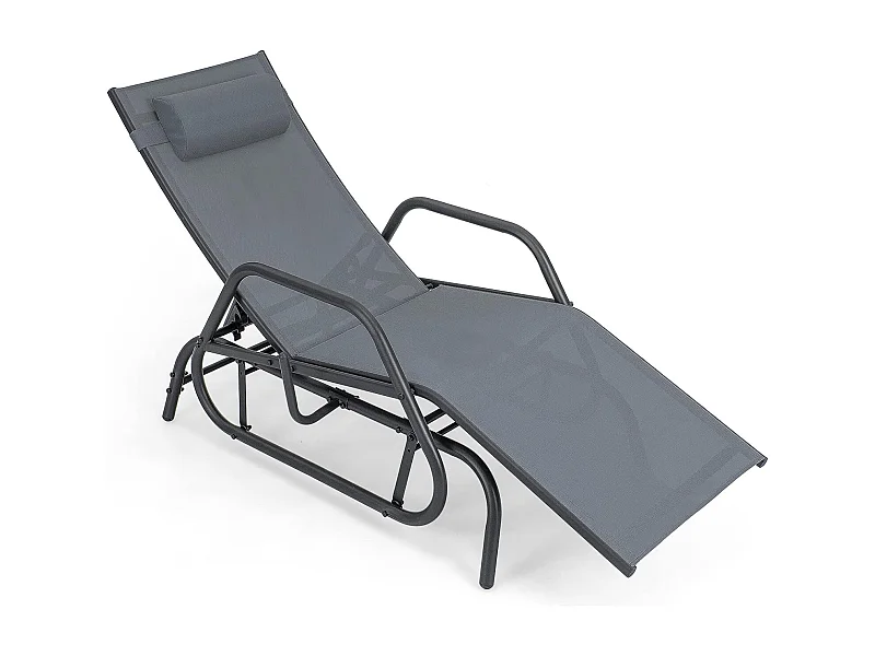 Zonneligstoel met schommelfunctie, ligstoel met verstelbare rugleuning, ligstoel met hoofdkussen, ademende stof, relaxstoel, terrasligstoel(grijs)ZB33253