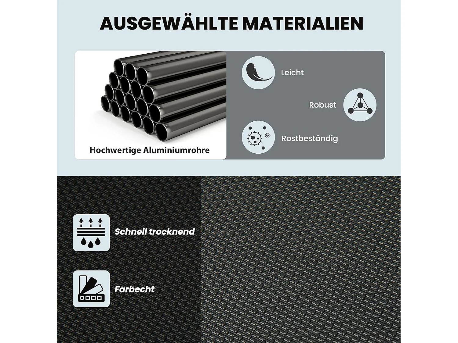 2-in-1 zonnestoel, converteerbare schommelstoel met verstelbare rugleuning en gebogen armleuningen, ligstoel voor terras, tuin, zwembad (zwart)ZB33837