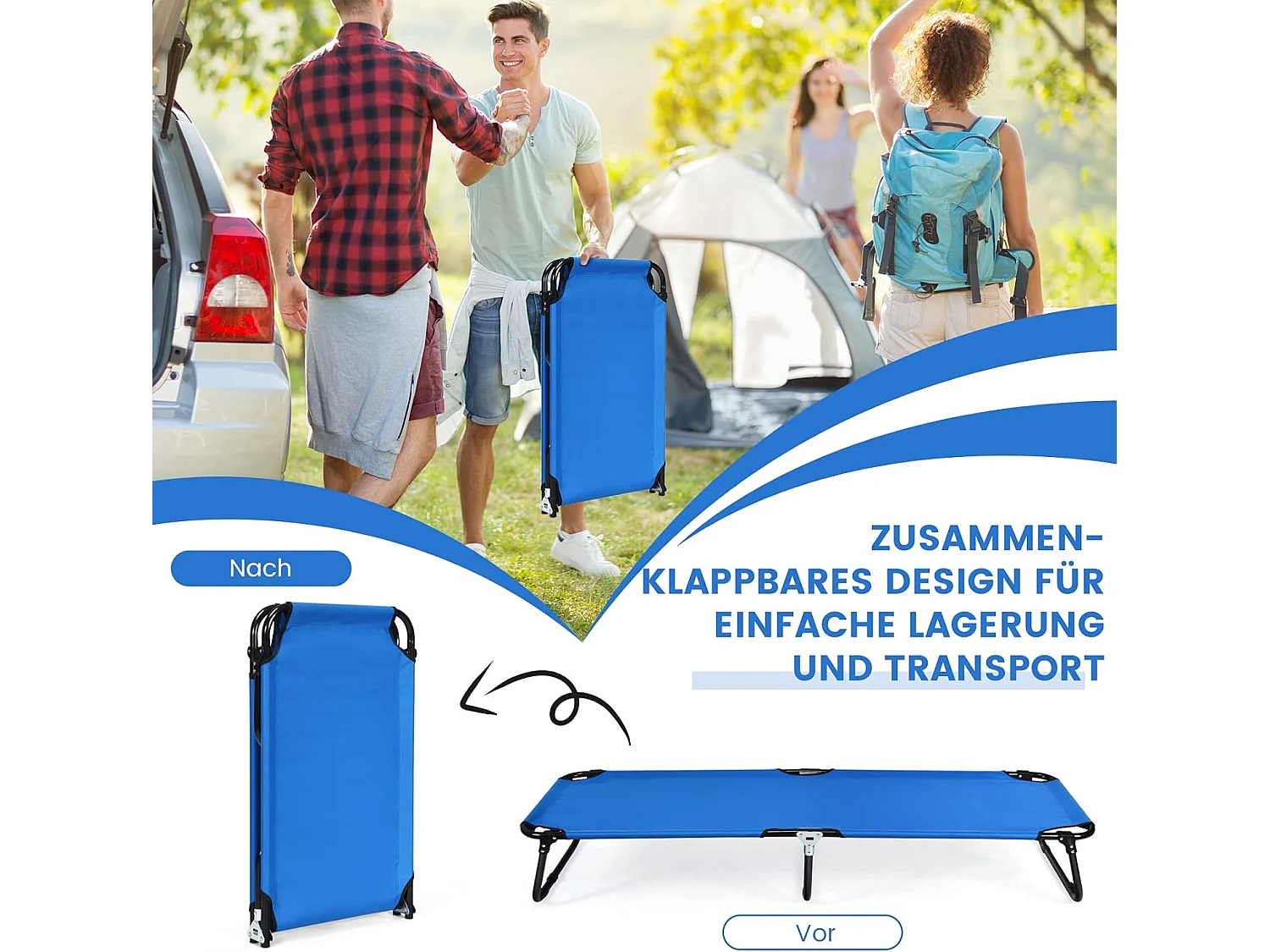 Veldbed, campingbed, opvouwbaar, ligbed, ligbed, eenpersoonsbed, voor camping, reizen, tuin, 191 x 56 x 31 cm (blauw)AB92780