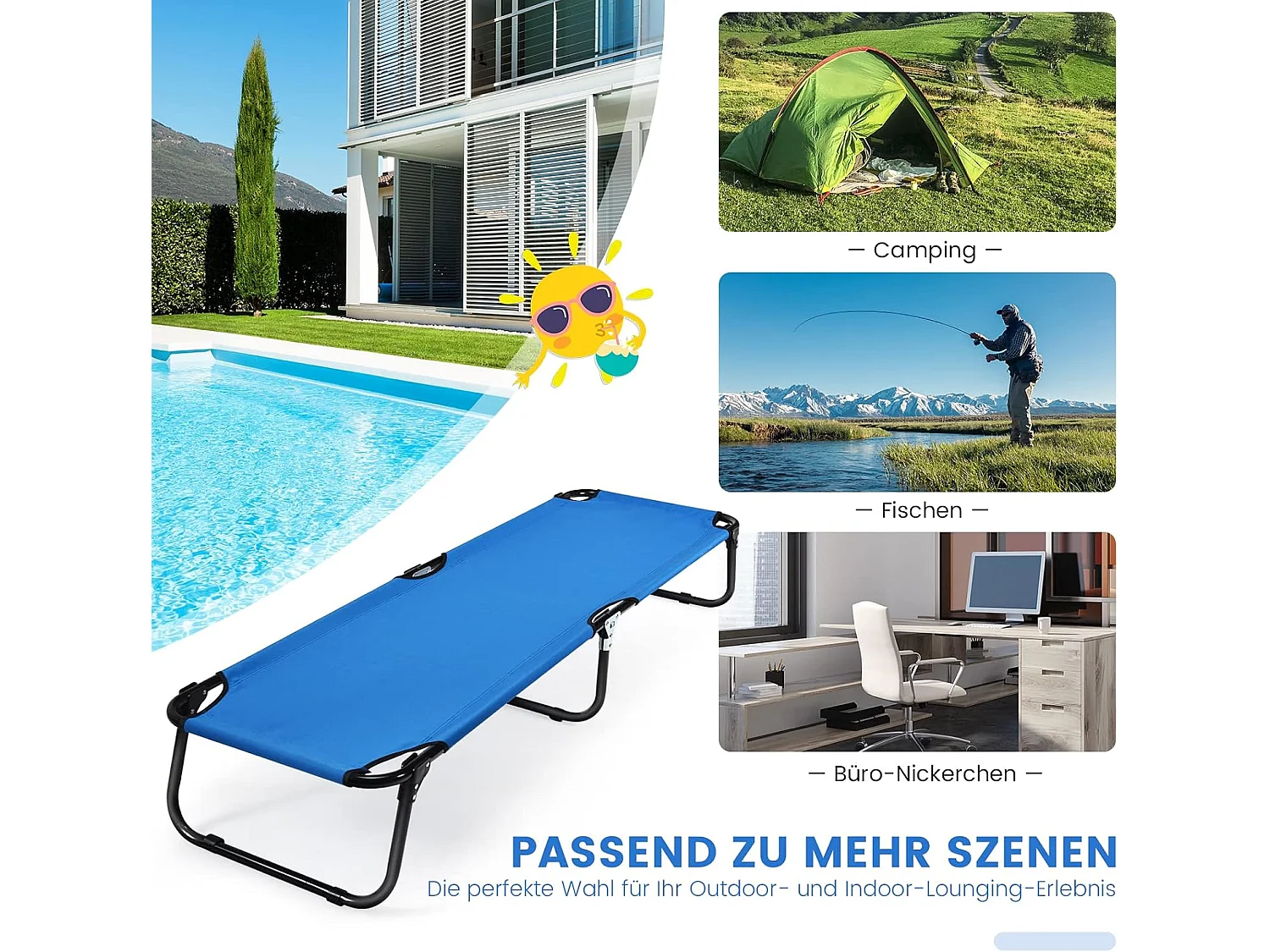 Veldbed, campingbed, opvouwbaar, ligbed, ligbed, eenpersoonsbed, voor camping, reizen, tuin, 191 x 56 x 31 cm (blauw)AB92780