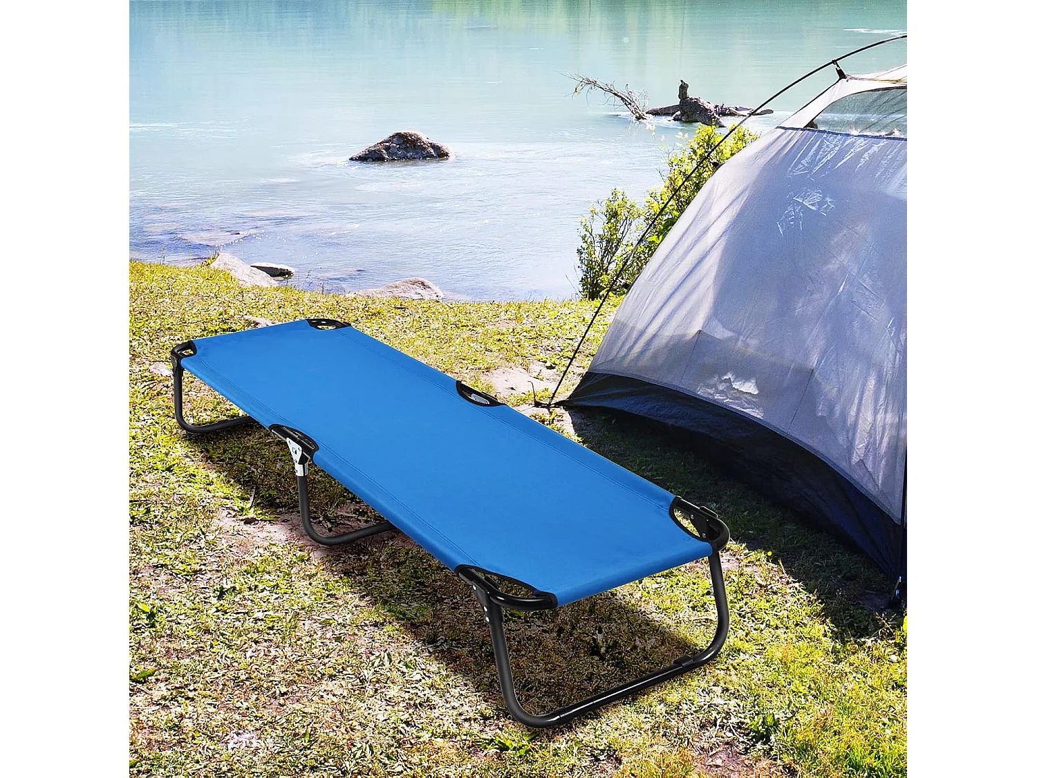Veldbed, campingbed, opvouwbaar, ligbed, ligbed, eenpersoonsbed, voor camping, reizen, tuin, 191 x 56 x 31 cm (blauw)AB92780