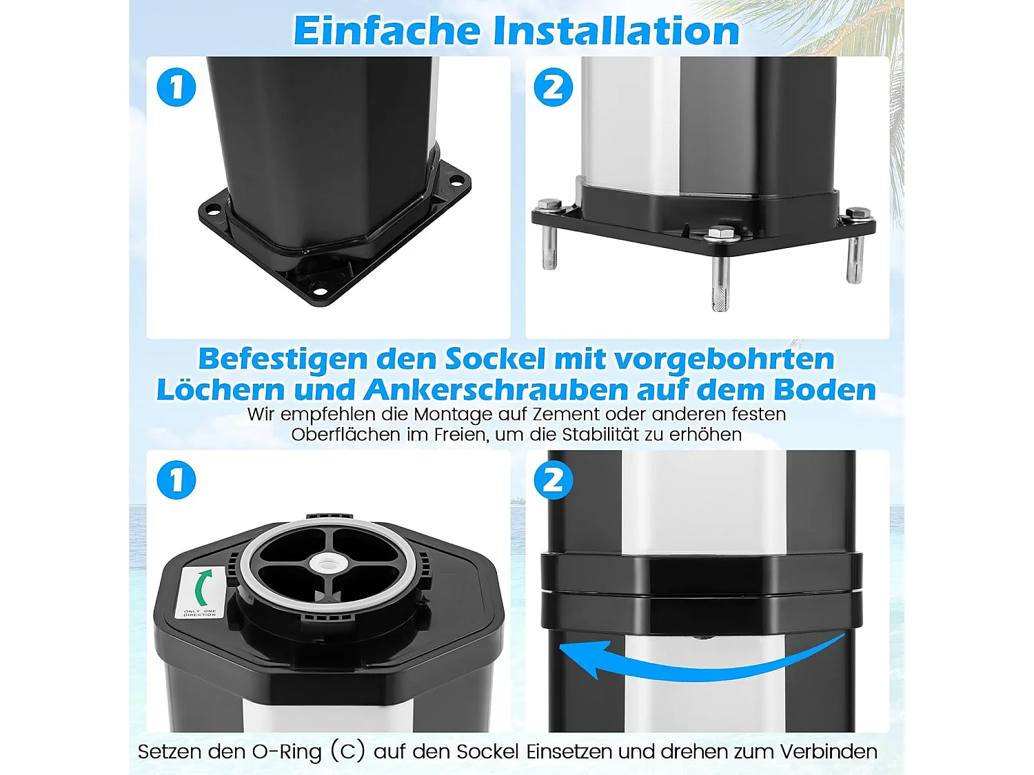 Zonnedouche 60 liter, tuindouche met beschermhoes, 227 cm, tot 60 °C, zwembaddouche, buitendouche voor tuin, zwembad, zwart + zilverZB34255
