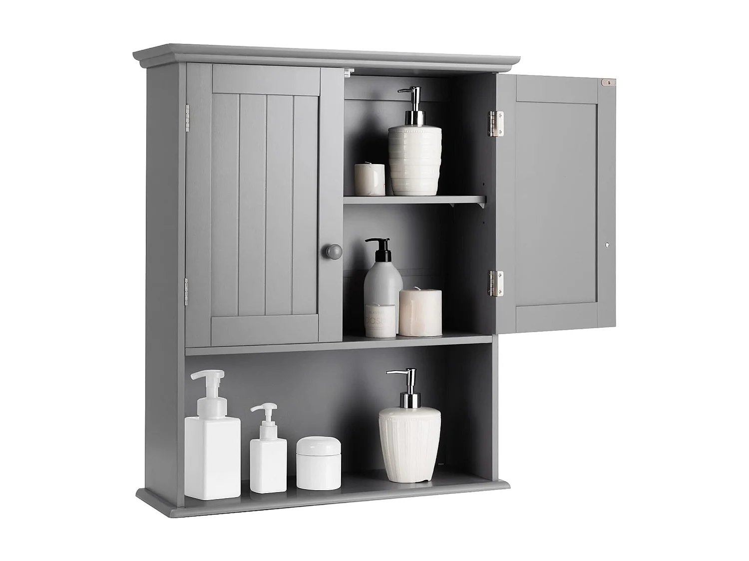 Wandkast medicijnkast, wandkast met dubbele deur, badkamerkast keukenkast onderkast met verstelbare plank, kast voor badkamer keuken entree (grijs)TI88801