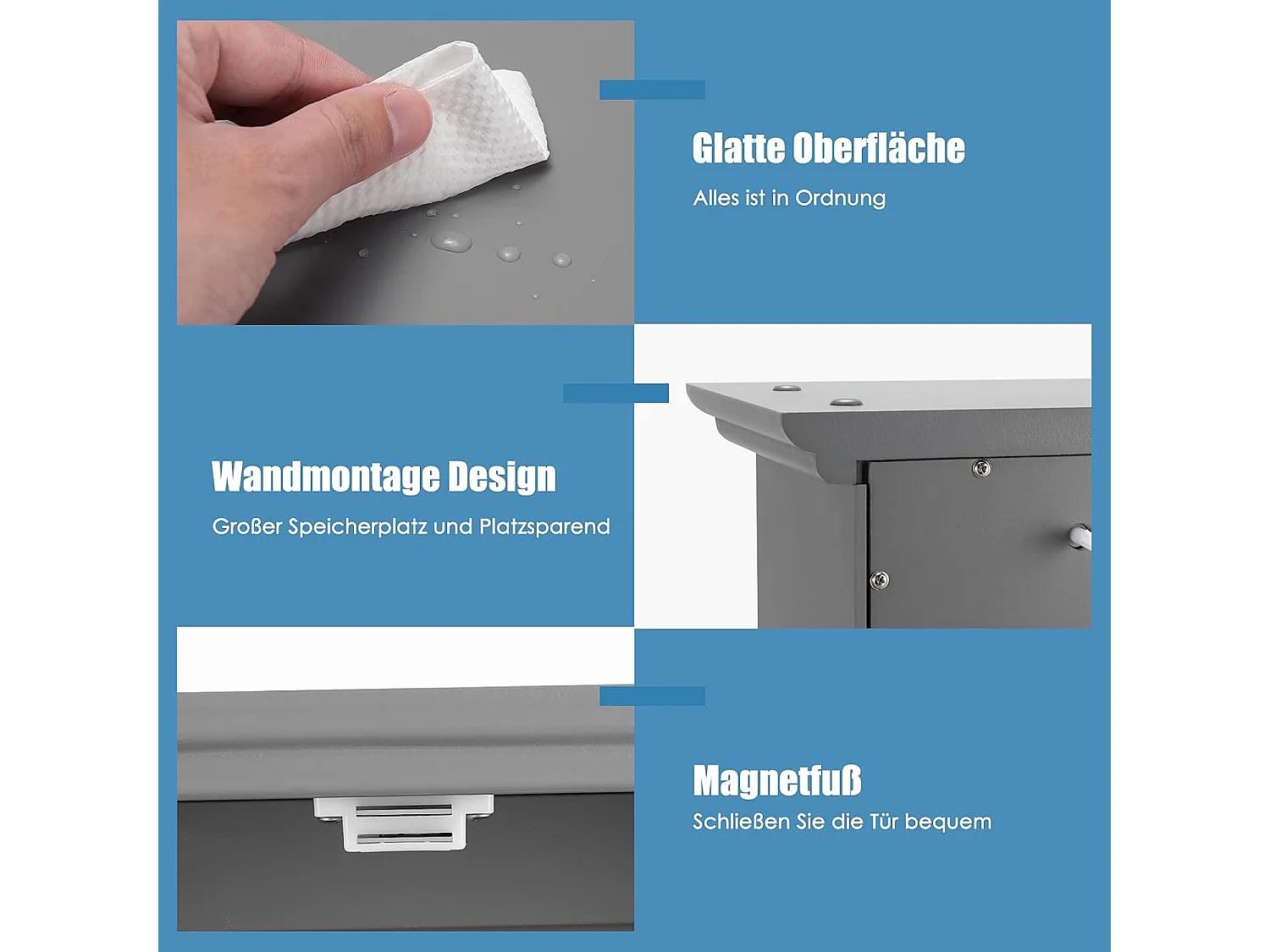 Wandkast medicijnkast, wandkast met dubbele deur, badkamerkast keukenkast onderkast met verstelbare plank, kast voor badkamer keuken entree (grijs)TI88801