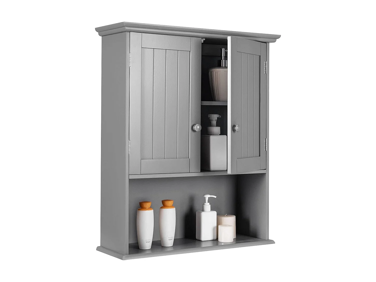 Wandkast medicijnkast, wandkast met dubbele deur, badkamerkast keukenkast onderkast met verstelbare plank, kast voor badkamer keuken entree (grijs)TI88801