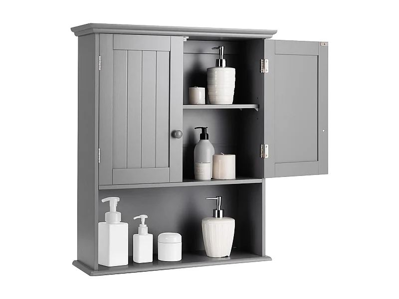 Wandkast medicijnkast, wandkast met dubbele deur, badkamerkast keukenkast onderkast met verstelbare plank, kast voor badkamer keuken entree (grijs)TI88801