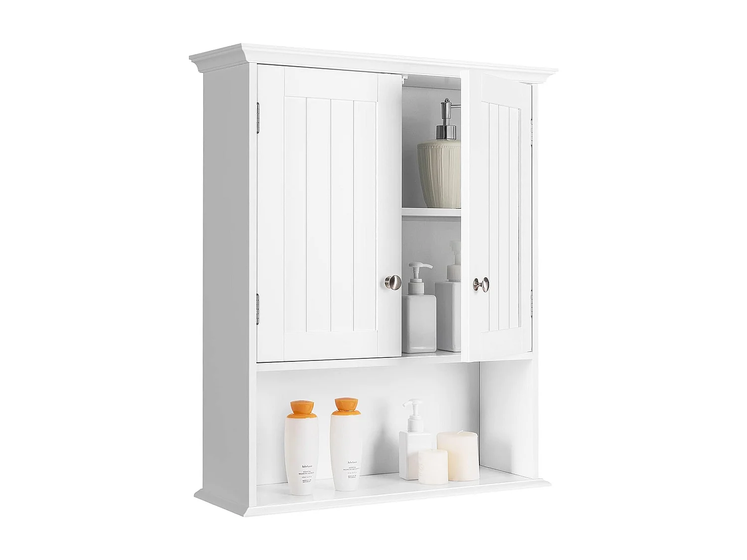 Hangkast voor badkamer, badkamerkast van hout met deuren en verstelbare planken, wandkast, keukenkast voor badkamer, keuken, slaapkamer, 60 x 19 x 71 cmTI88801