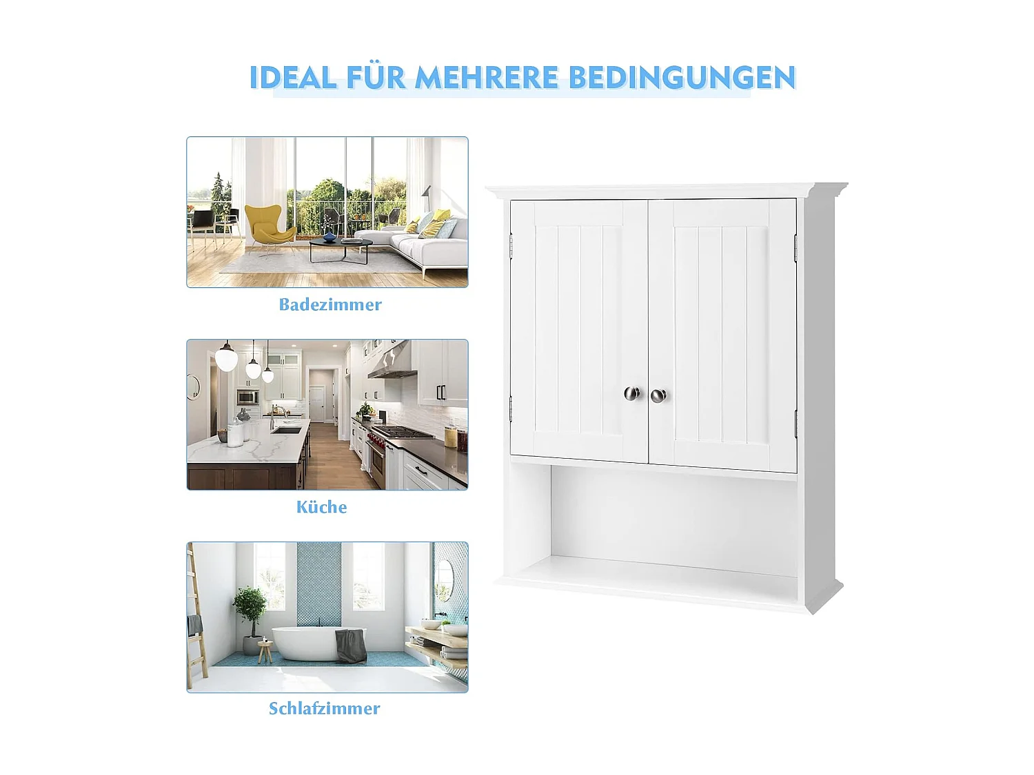 Hangkast voor badkamer, badkamerkast van hout met deuren en verstelbare planken, wandkast, keukenkast voor badkamer, keuken, slaapkamer, 60 x 19 x 71 cmTI88801