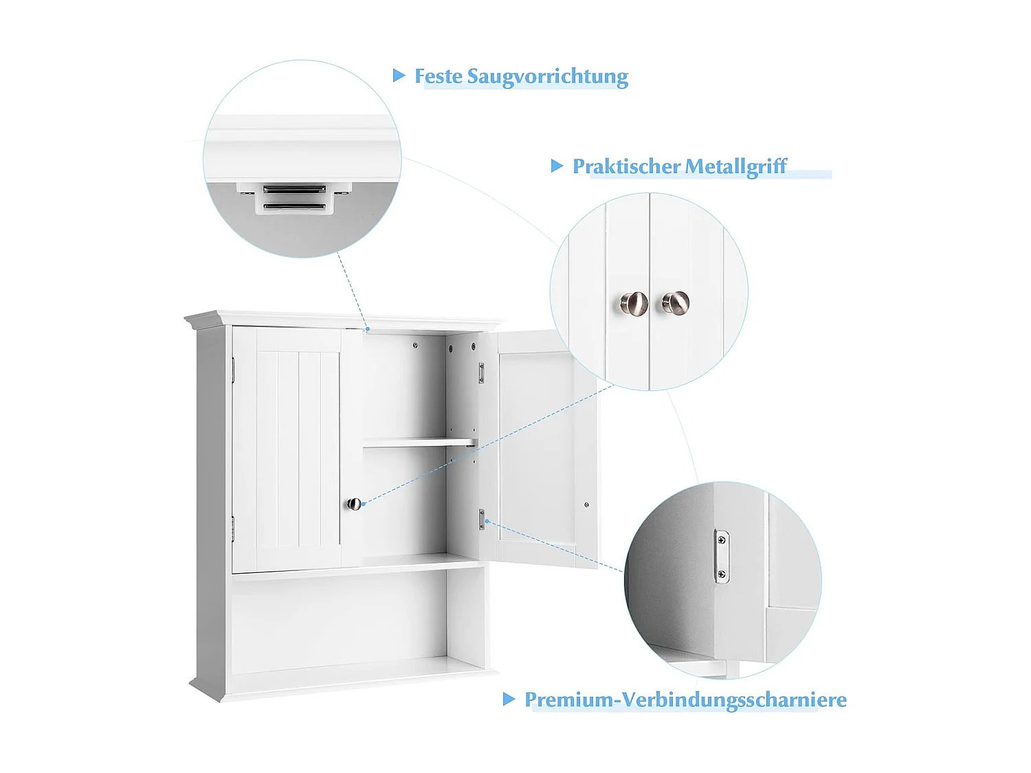 Hangkast voor badkamer, badkamerkast van hout met deuren en verstelbare planken, wandkast, keukenkast voor badkamer, keuken, slaapkamer, 60 x 19 x 71 cmTI88801