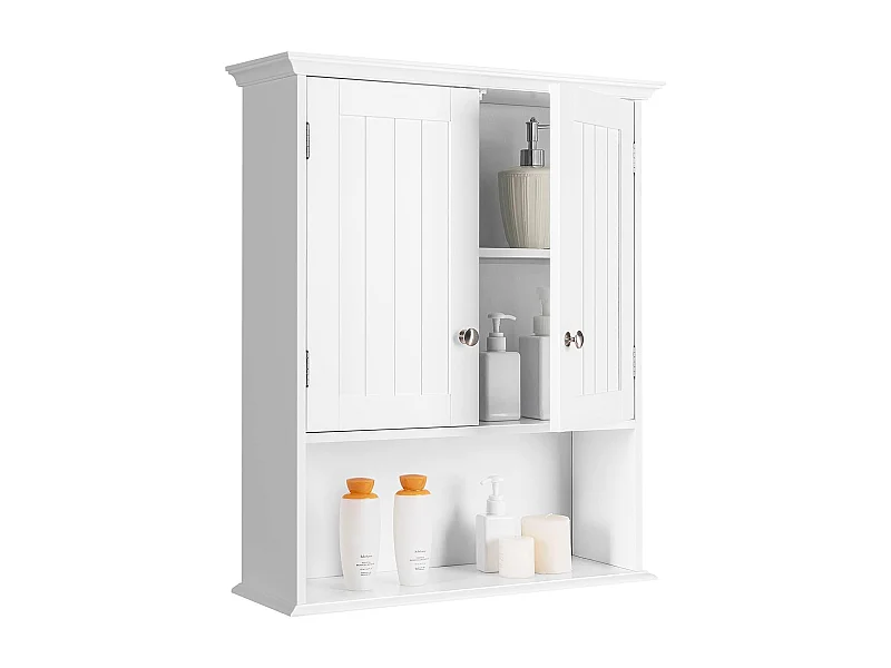 Hangkast voor badkamer, badkamerkast van hout met deuren en verstelbare planken, wandkast, keukenkast voor badkamer, keuken, slaapkamer, 60 x 19 x 71 cmTI88801