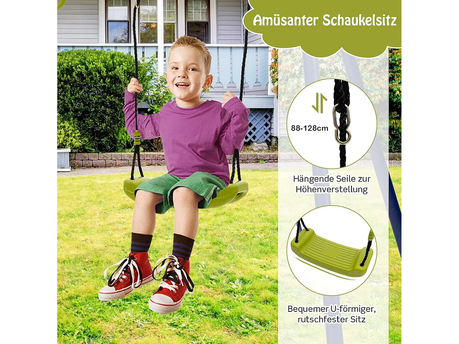 Kinder Schommel voor in de Tuin tot 200 kg, 3-in-1 Schommelstandaard, Schommel, Turnringen, Buiten Speeltoestel voor Achtertuin, Tuin, Park, 3+ Jaar Oud ZB32988