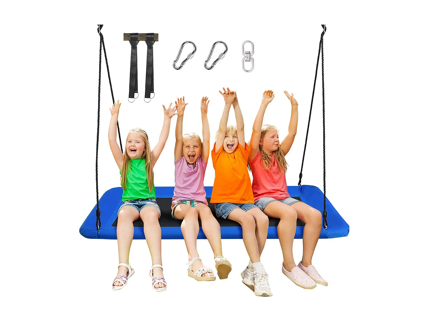 Nestschommel, vierkant,150 x 80 cm, boomschommel met 100-180 cm verstelbaar touw, kinderschommel, outdoor tuinschommel voor kinderen en volwassenen (blauw) ZB33885