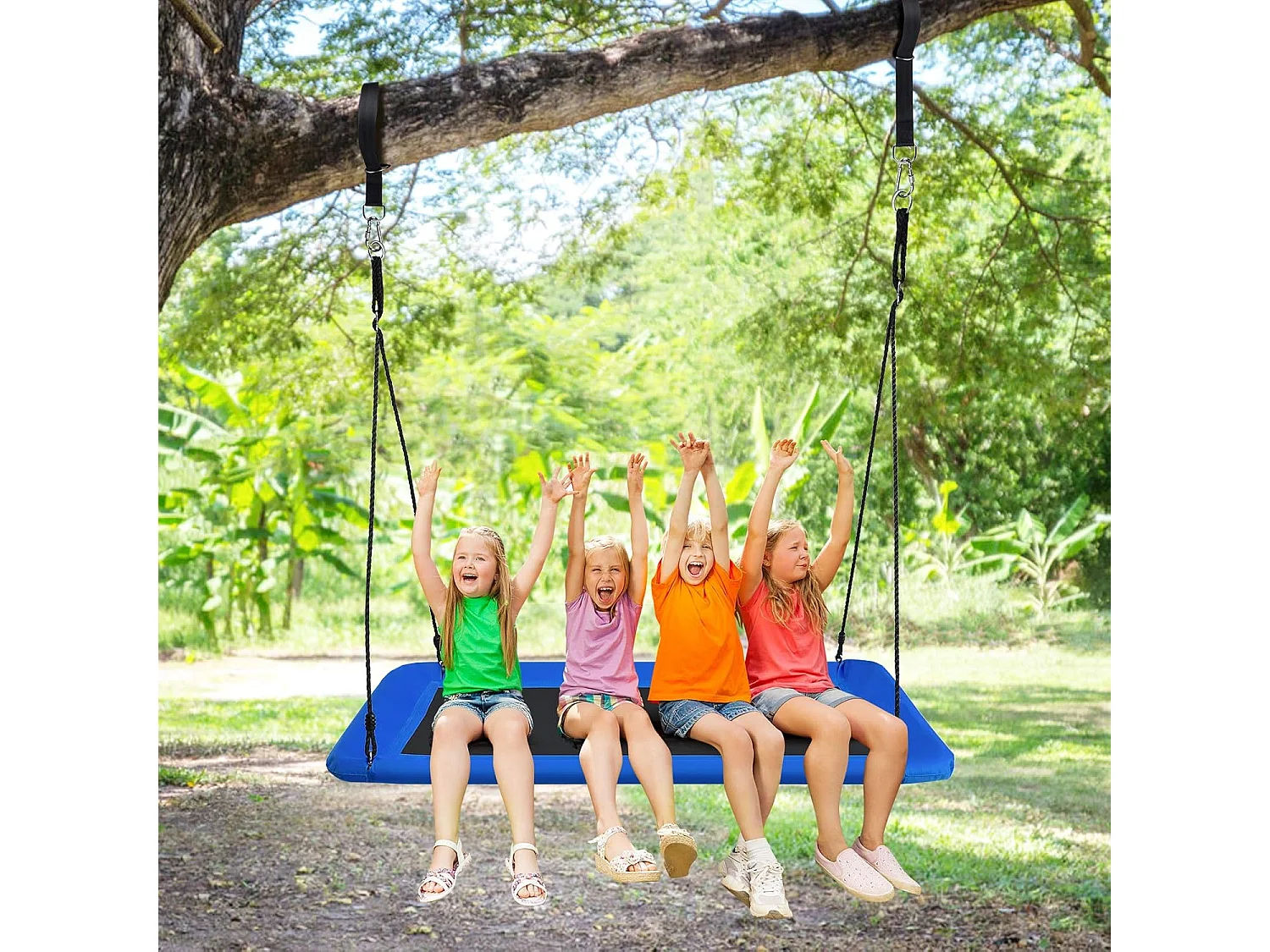 Nestschommel, vierkant,150 x 80 cm, boomschommel met 100-180 cm verstelbaar touw, kinderschommel, outdoor tuinschommel voor kinderen en volwassenen (blauw) ZB33885
