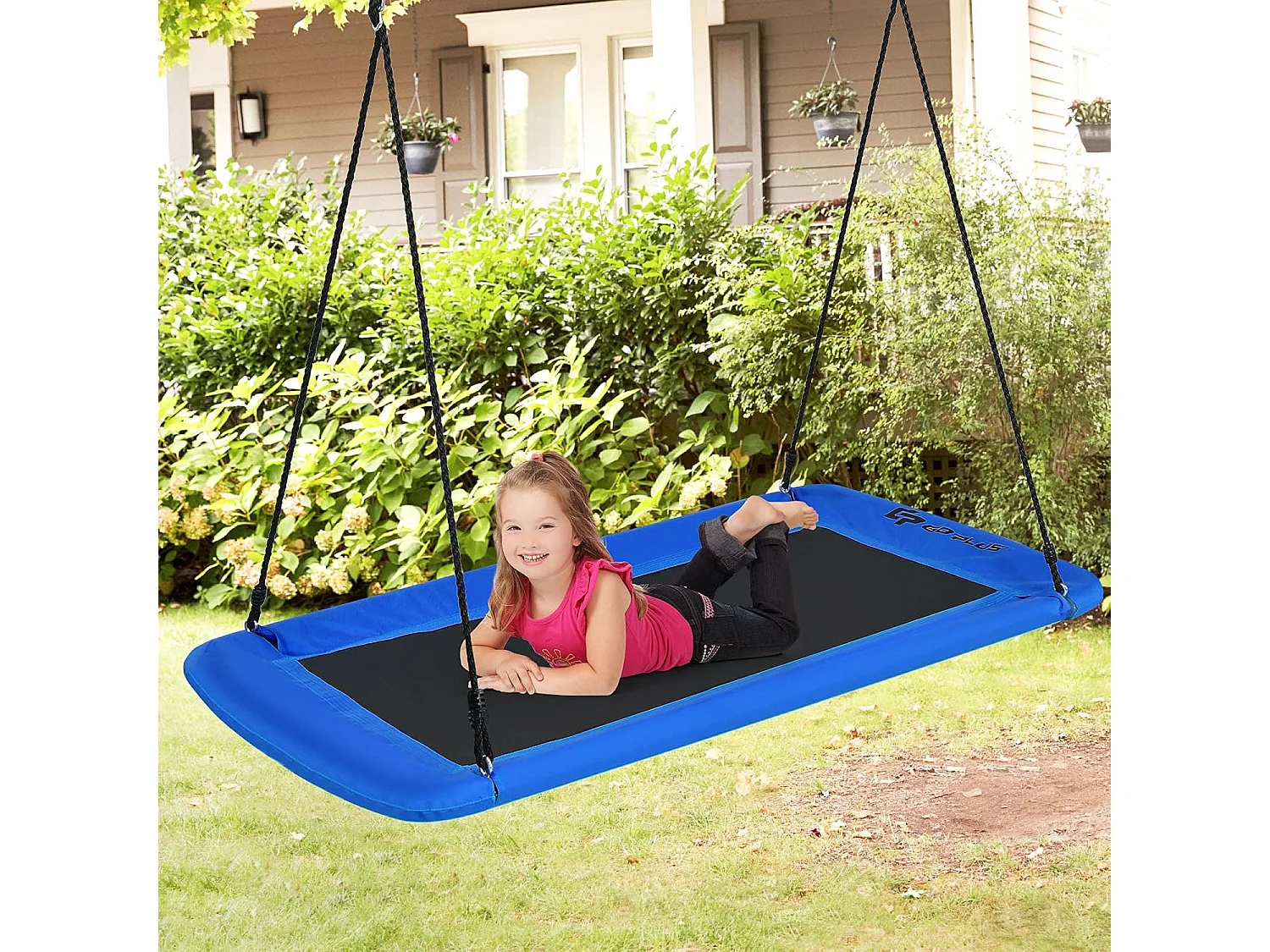 Nestschommel, vierkant,150 x 80 cm, boomschommel met 100-180 cm verstelbaar touw, kinderschommel, outdoor tuinschommel voor kinderen en volwassenen (blauw) ZB33885