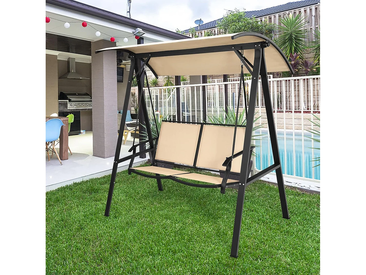 Schommelbank met verstelbaar dak, 2-zits tuinschommel, schommelbank voor tuin, terras en achtertuin ZB32427