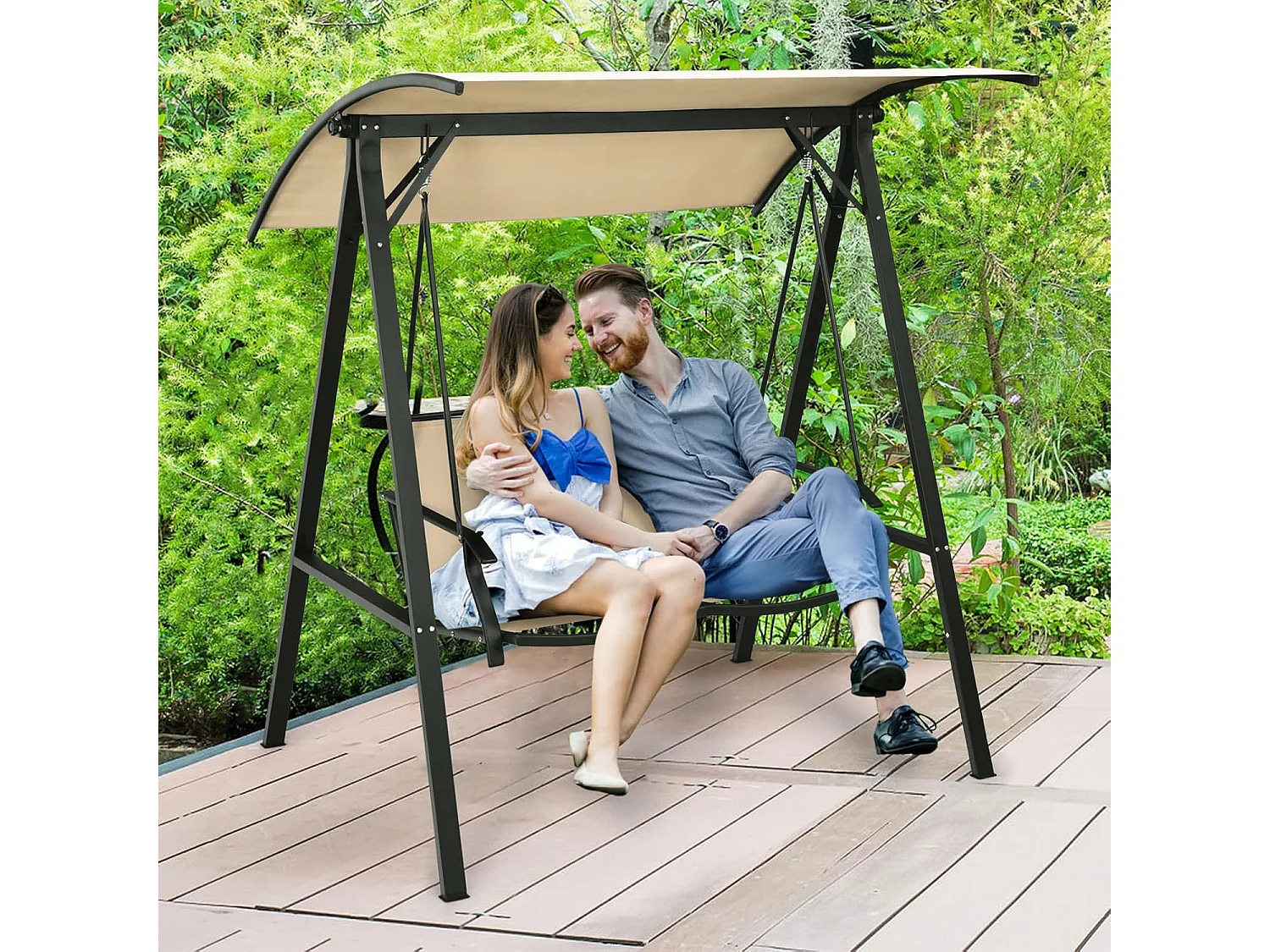 Schommelbank met verstelbaar dak, 2-zits tuinschommel, schommelbank voor tuin, terras en achtertuin ZB32427