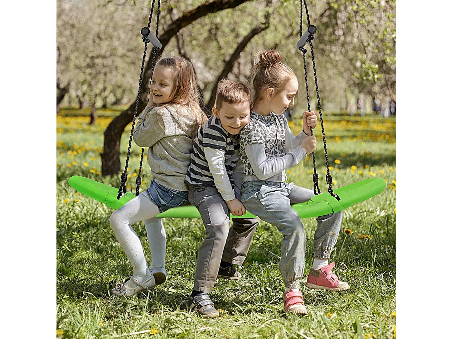 Nestschommel, ovaal, skateboardschommel met handgrepen, kinderschommel, outdoor meerkinderschommel, boomschommel,voor kinderen en volwassenen (groen) ZB33886