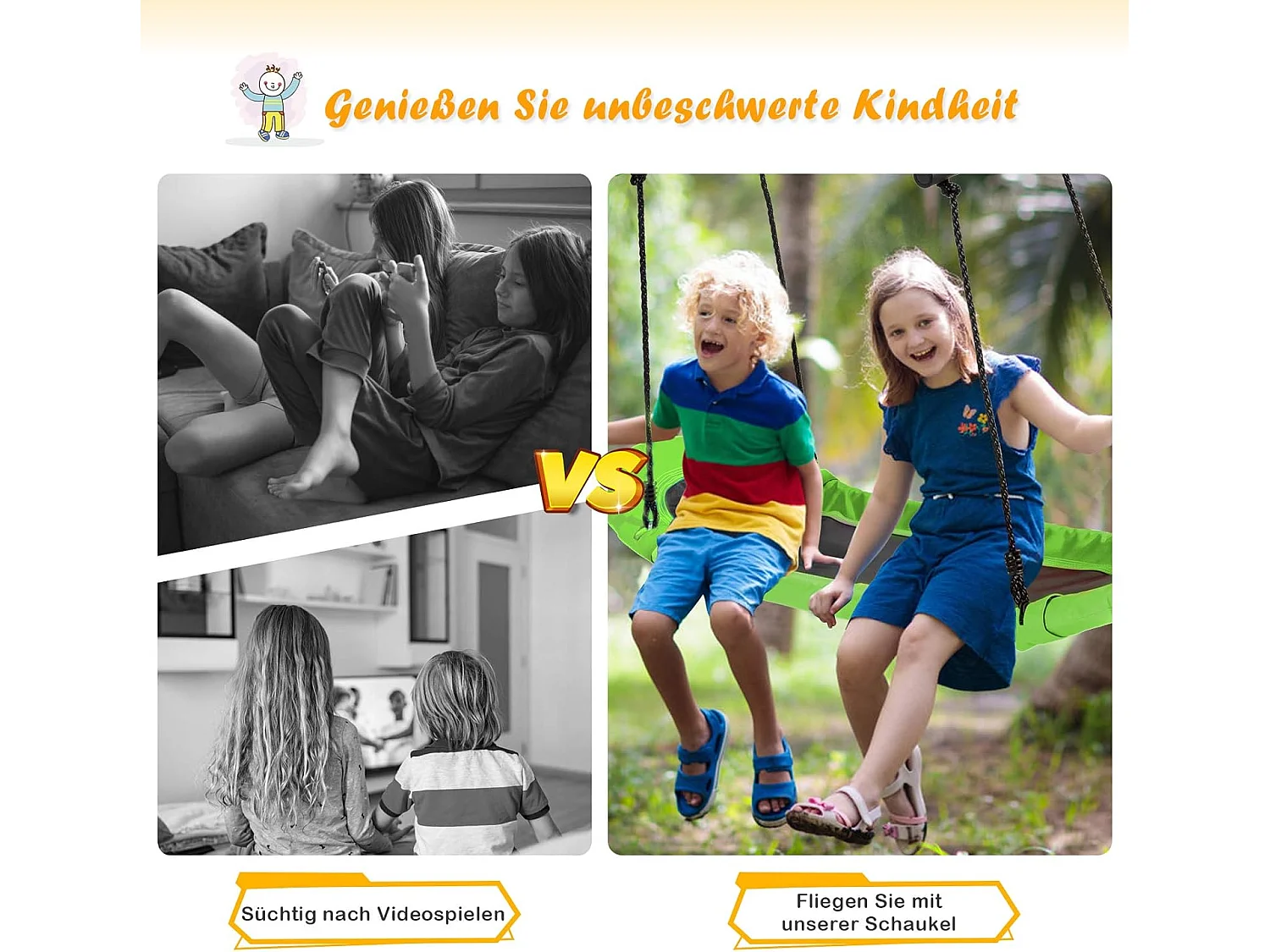 Nestschommel, ovaal, skateboardschommel met handgrepen, kinderschommel, outdoor meerkinderschommel, boomschommel,voor kinderen en volwassenen (groen) ZB33886