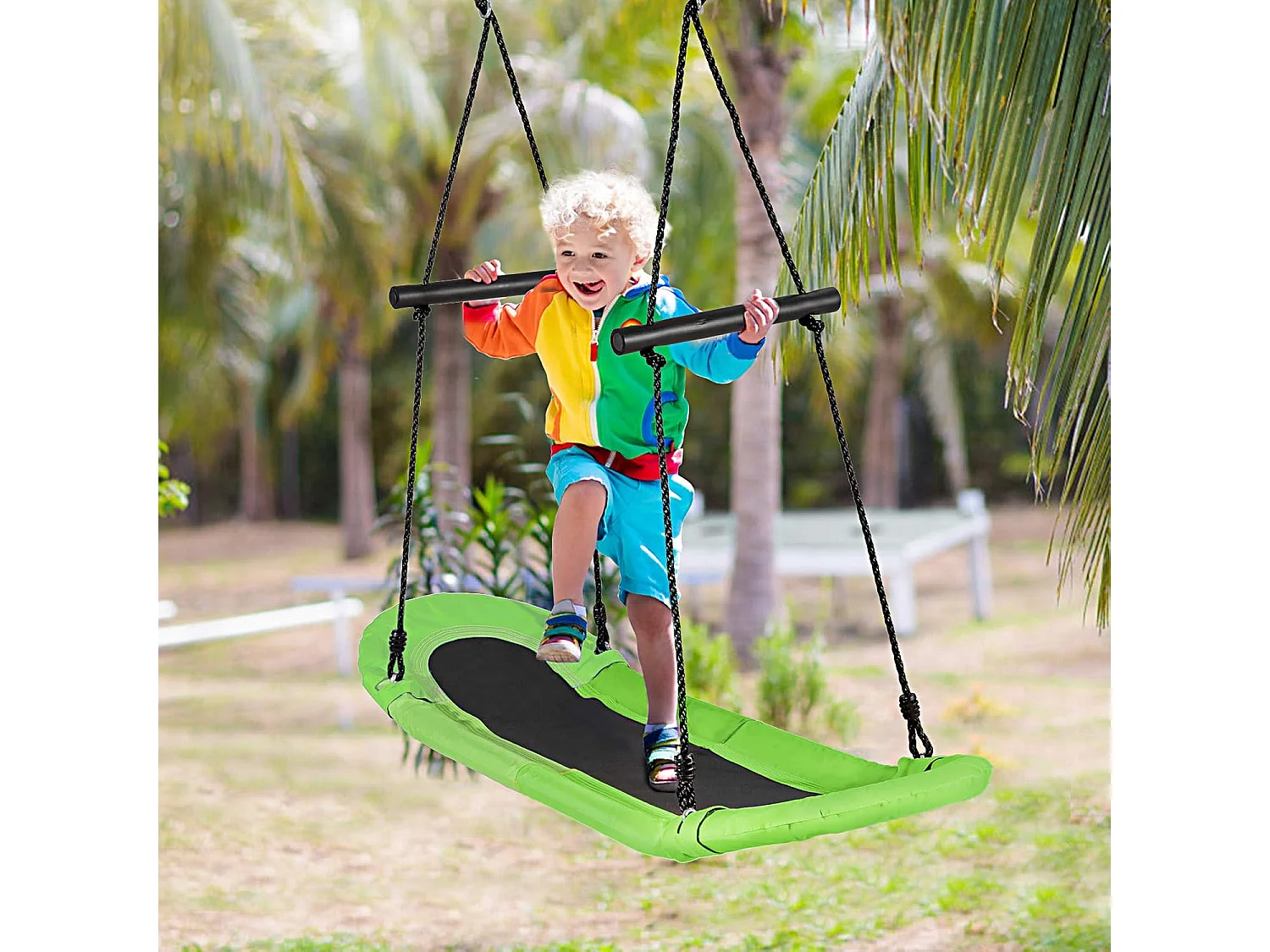 Nestschommel, ovaal, skateboardschommel met handgrepen, kinderschommel, outdoor meerkinderschommel, boomschommel,voor kinderen en volwassenen (groen) ZB33886