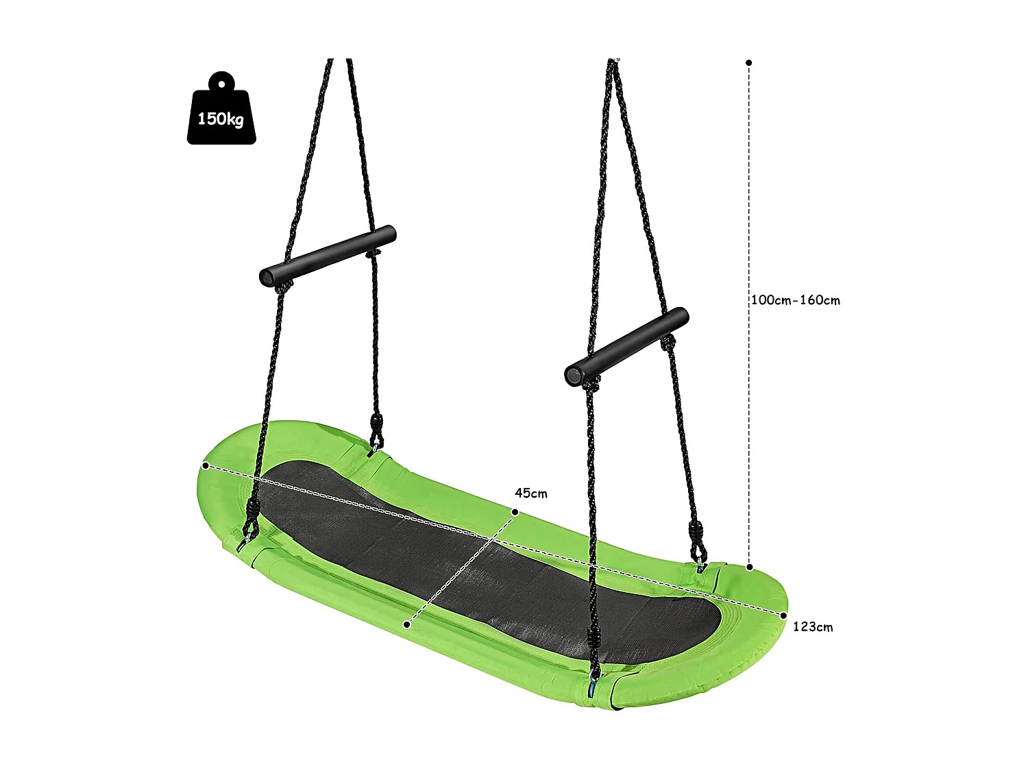 Nestschommel, ovaal, skateboardschommel met handgrepen, kinderschommel, outdoor meerkinderschommel, boomschommel,voor kinderen en volwassenen (groen) ZB33886