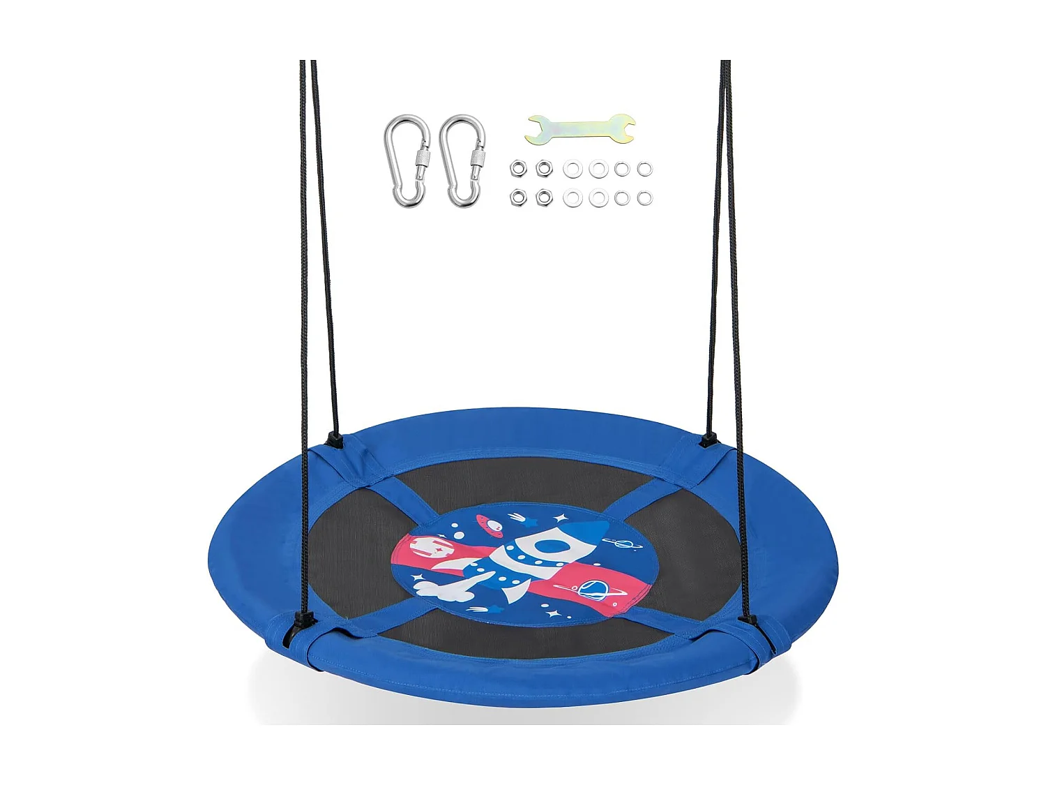 Nestschommel, kinderschommel,boomschommel,hangschommel,ronde schommel voor binnen en buiten, schommel voor kinderen en volwassenen, Ø 100 cm (blauw-raket) ZB33594