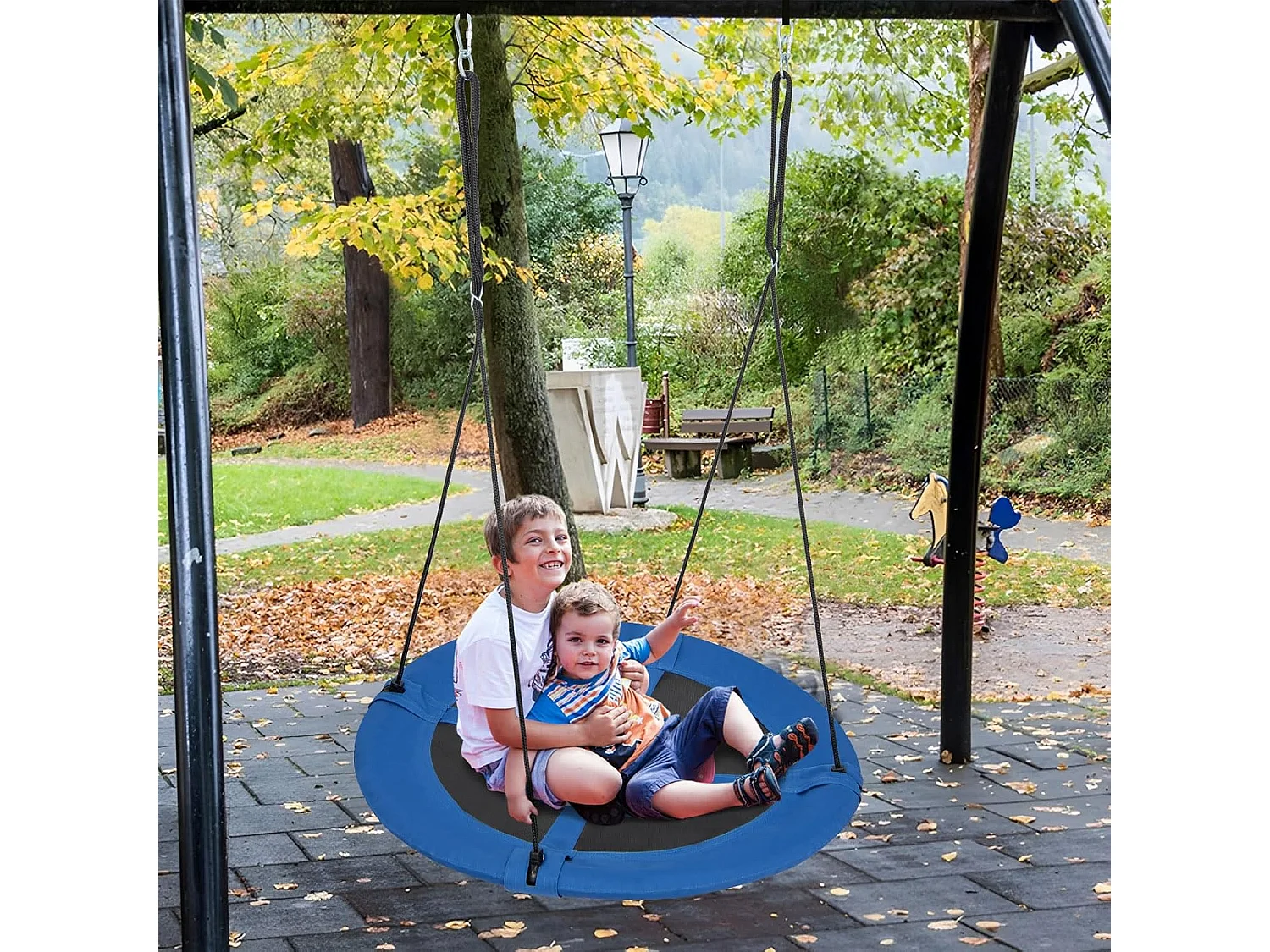 Nestschommel, kinderschommel,boomschommel,hangschommel,ronde schommel voor binnen en buiten, schommel voor kinderen en volwassenen, Ø 100 cm (blauw-raket) ZB33594