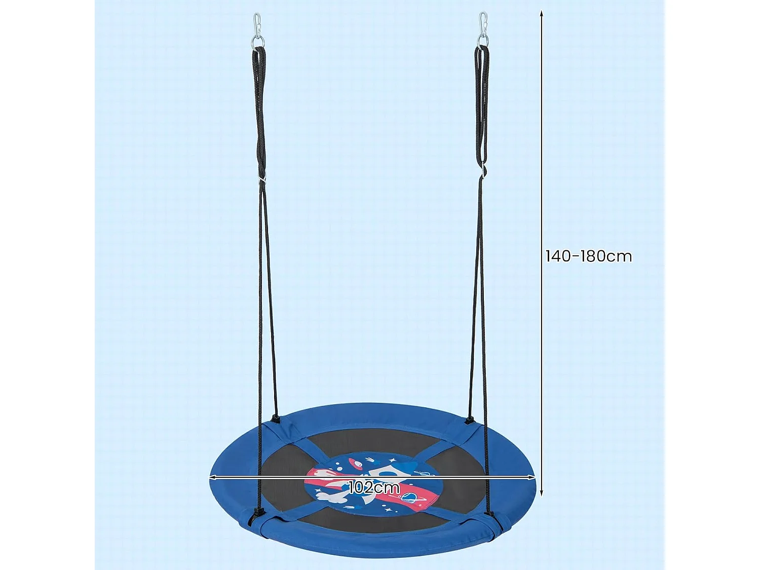Nestschommel, kinderschommel,boomschommel,hangschommel,ronde schommel voor binnen en buiten, schommel voor kinderen en volwassenen, Ø 100 cm (blauw-raket) ZB33594