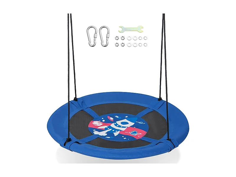 Nestschommel, kinderschommel,boomschommel,hangschommel,ronde schommel voor binnen en buiten, schommel voor kinderen en volwassenen, Ø 100 cm (blauw-raket) ZB33594