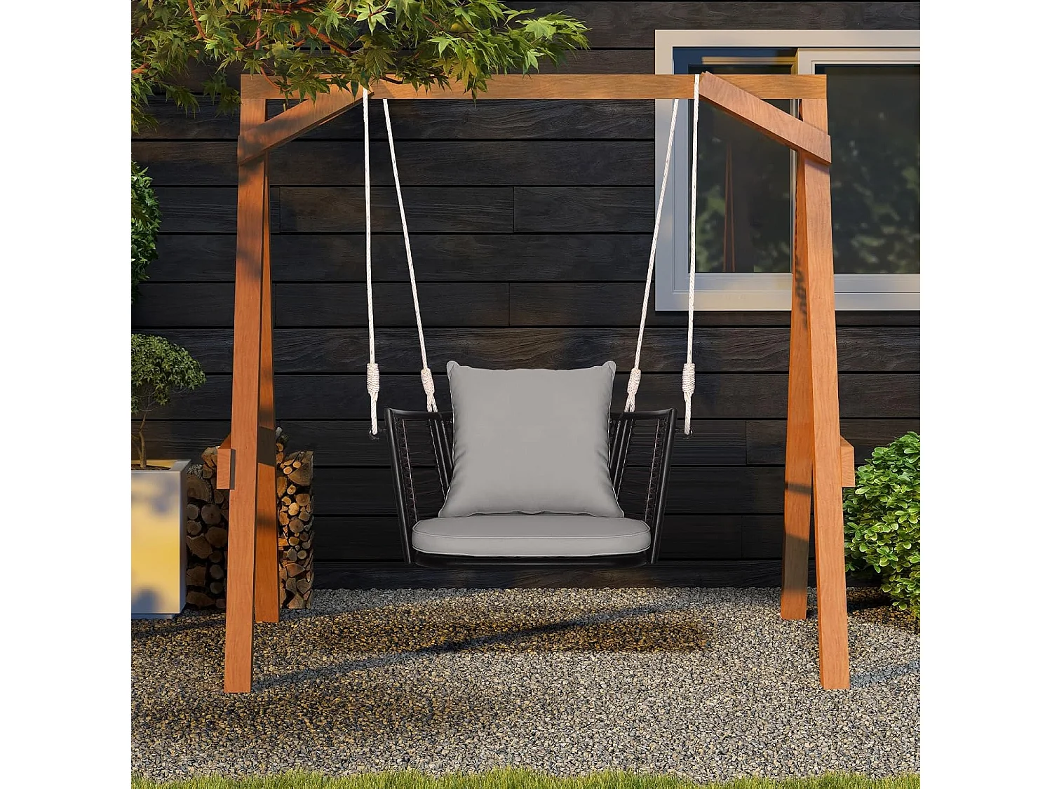 Hangstoel rotan, tot 180 kg belastbaar, hangstoel met kussens, metalen frame en hangtouwen, hangstoel,schommelstoel voor veranda, tuin, achtertuin (grijs)TI93554