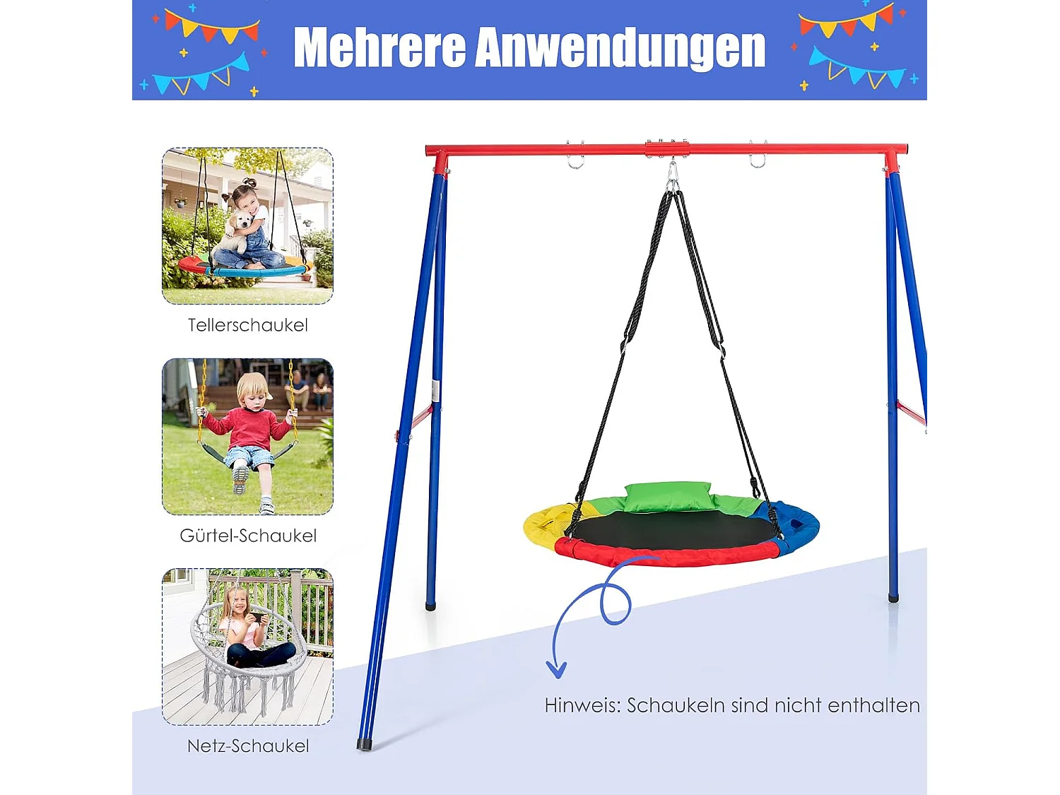Schommelframe tot 250 kg belastbaar, schommelframe voor nestschommel, kinderschommel, schommelframe voor tuin, 194 x 184 x 180 cm ZB32776