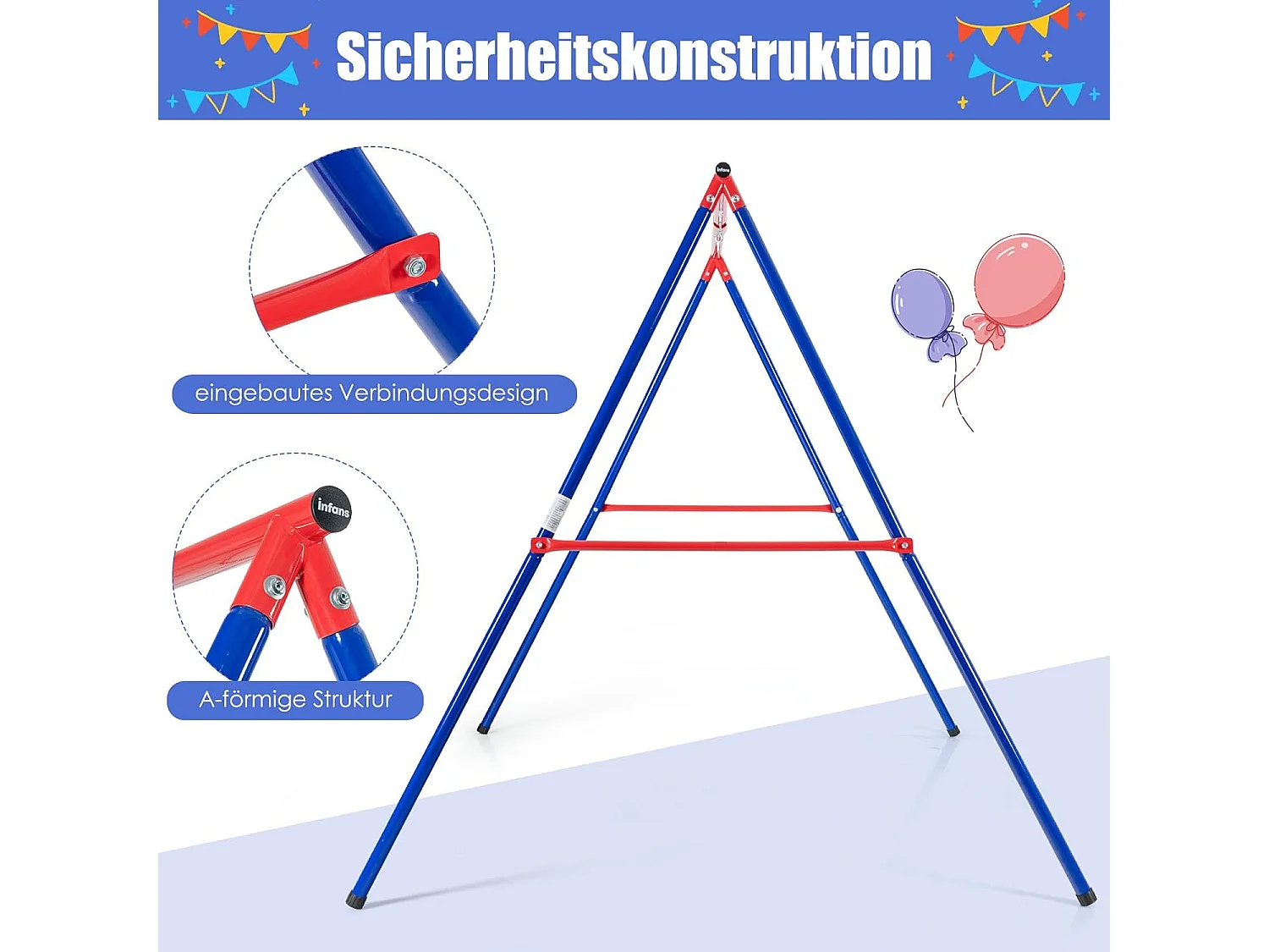 Schommelframe tot 250 kg belastbaar, schommelframe voor nestschommel, kinderschommel, schommelframe voor tuin, 194 x 184 x 180 cm ZB32776
