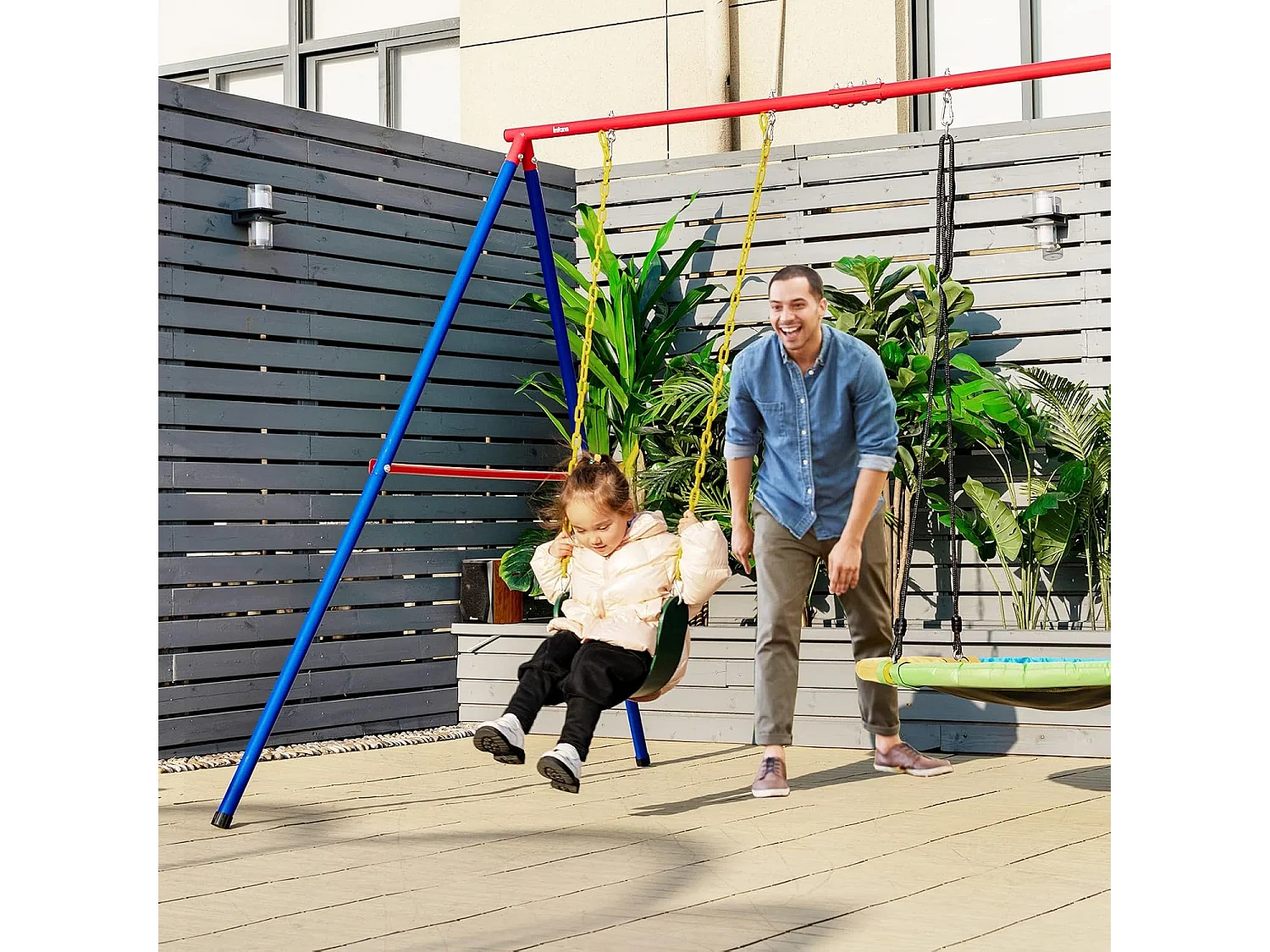 Schommelframe van metaal, belastbaar tot 250 kg, schommelframe met grondanker, voor nestschommel, kinderschommel, dubbele schommel (alleen frame) ZB32788-3