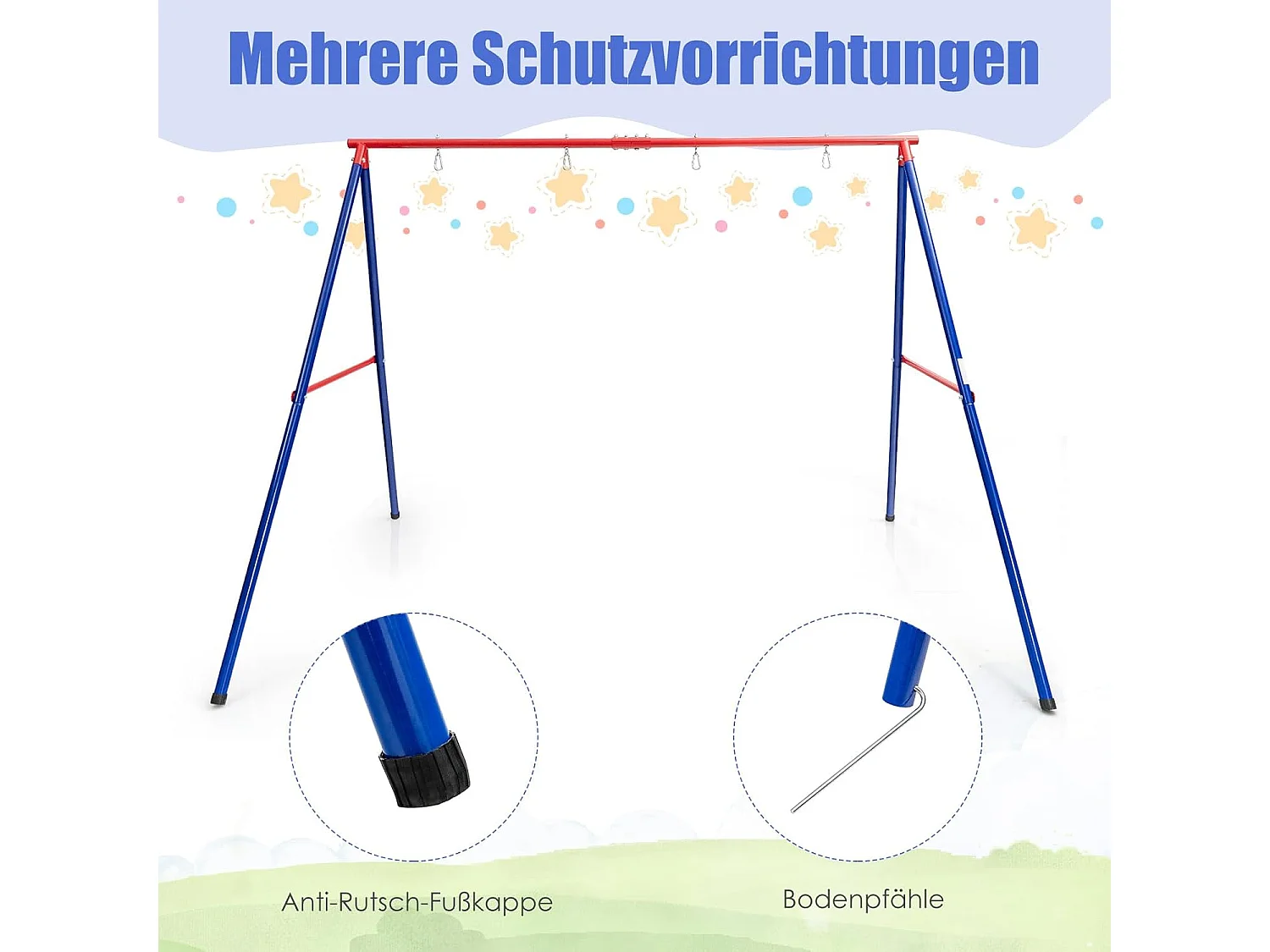 Schommelframe van metaal, belastbaar tot 250 kg, schommelframe met grondanker, voor nestschommel, kinderschommel, dubbele schommel (alleen frame) ZB32788-3