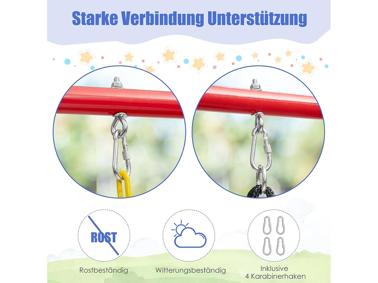 Schommelframe van metaal, belastbaar tot 250 kg, schommelframe met grondanker, voor nestschommel, kinderschommel, dubbele schommel (alleen frame) ZB32788-3