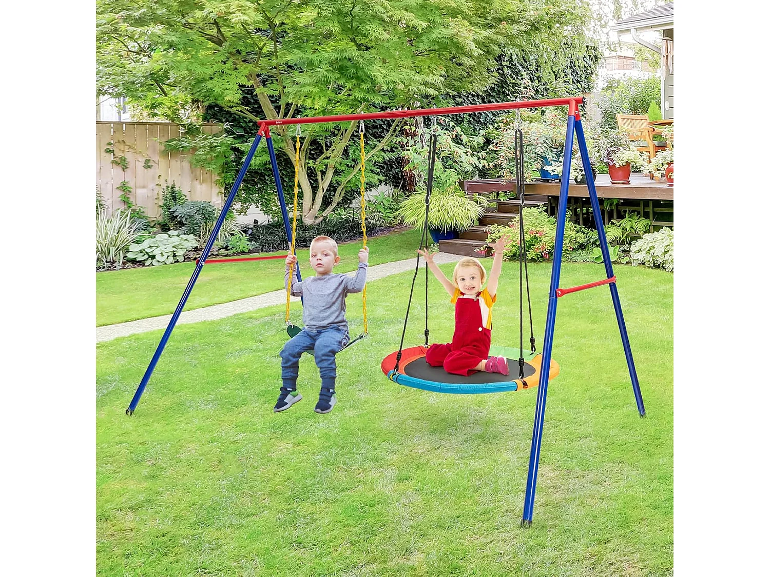 Schommelframe van metaal, belastbaar tot 250 kg, schommelframe met grondanker, voor nestschommel, kinderschommel, dubbele schommel (alleen frame) ZB32788-3