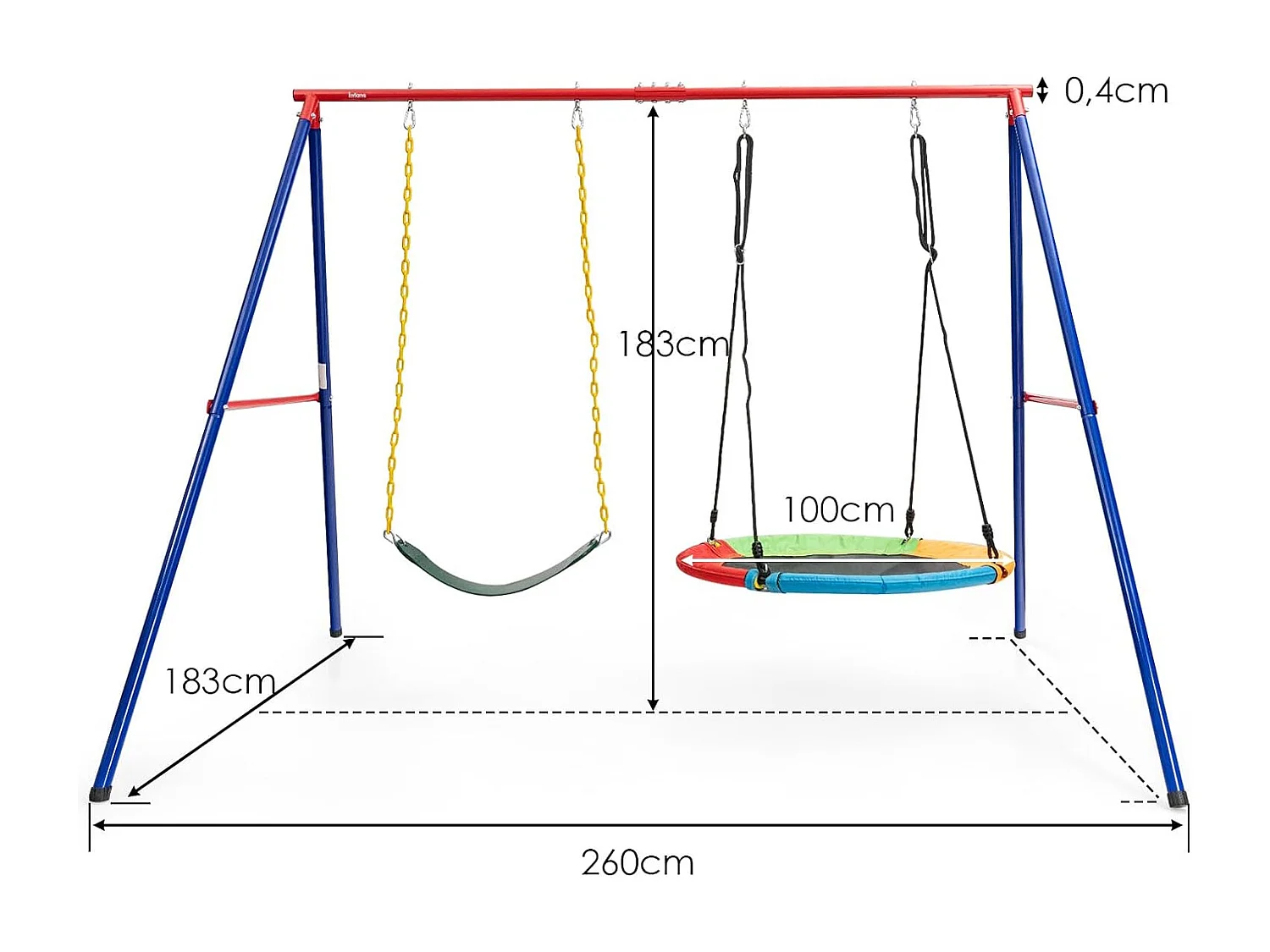 Schommelframe van metaal, belastbaar tot 250 kg, schommelframe met grondanker, voor nestschommel, kinderschommel, dubbele schommel (alleen frame) ZB32788-3