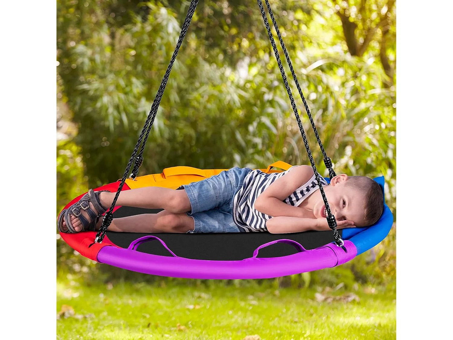 Nestschommel met kussens en handgrepen, kinderschommel met 100-180 cm in hoogte verstelbaar touw, boomschommel,voor kinderen en volwassenen, voor binnen en ZB33882