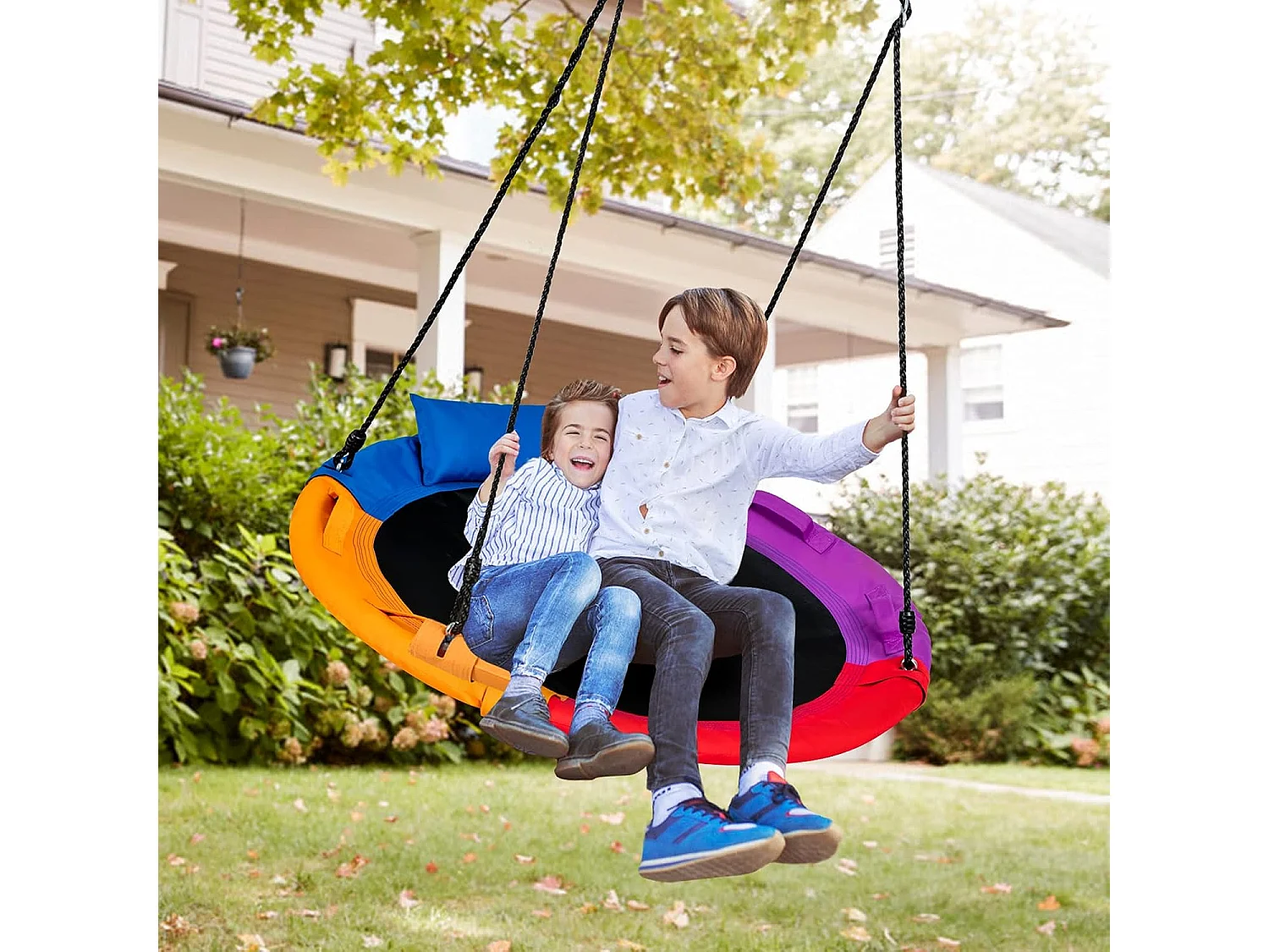 Nestschommel met kussens en handgrepen, kinderschommel met 100-180 cm in hoogte verstelbaar touw, boomschommel,voor kinderen en volwassenen, voor binnen en ZB33882