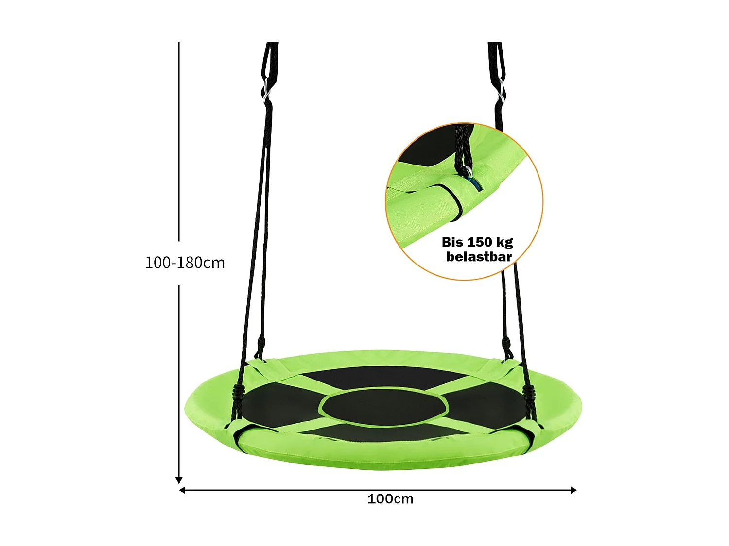Nestschommel voor buiten, kinderschommel, boomschommel, hangschommel,ronde schommel met 100 cm diameter voor binnen en buiten, voor kinderen en volwassenen ZB33871